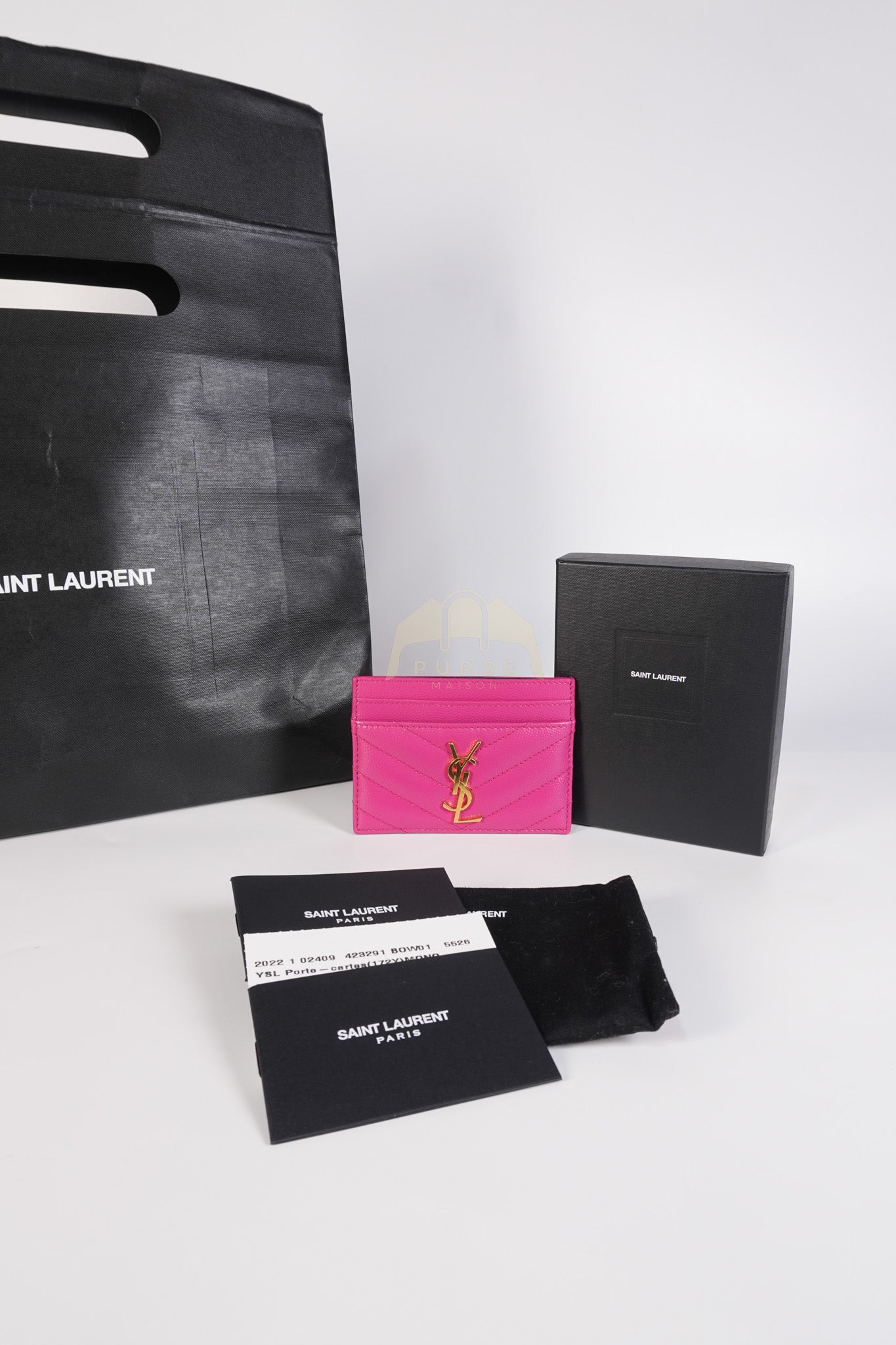 Matelasse Card Holder in Pink Grain De Poudre Leather & Gold Hardware | Purse Maison Luxury Bags Shop