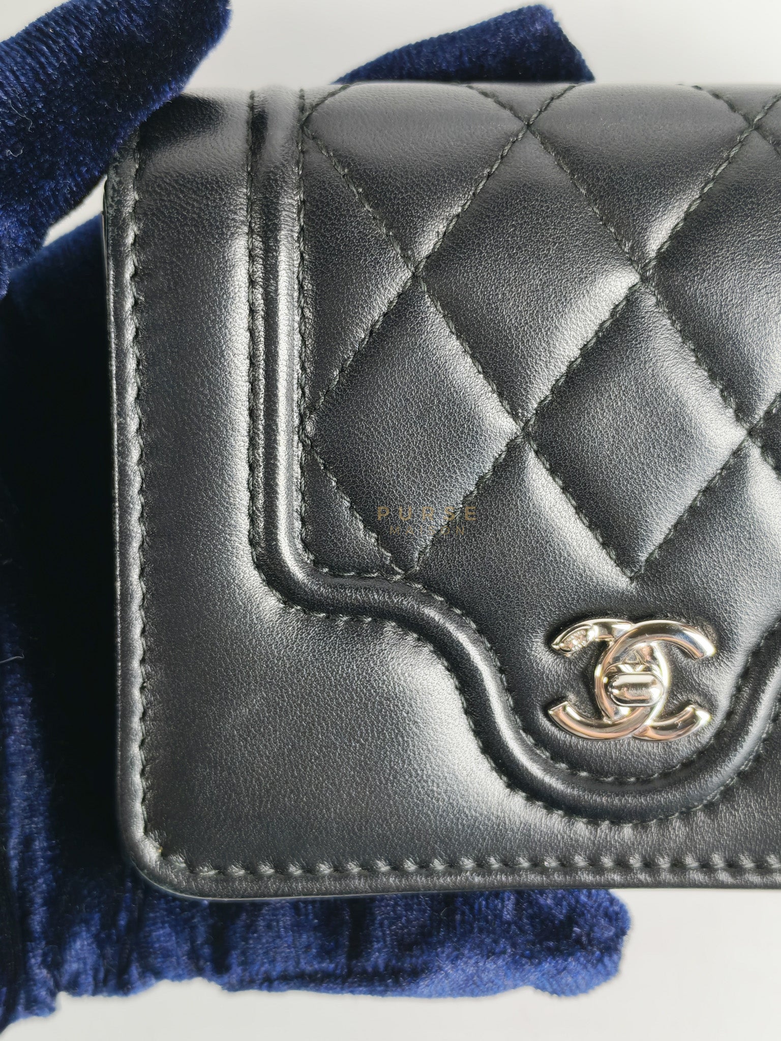 Matelasse Lambskin Leather Flap Cardholder Silver Hardware Series 24 | Purse Maison Luxury Bags Shop