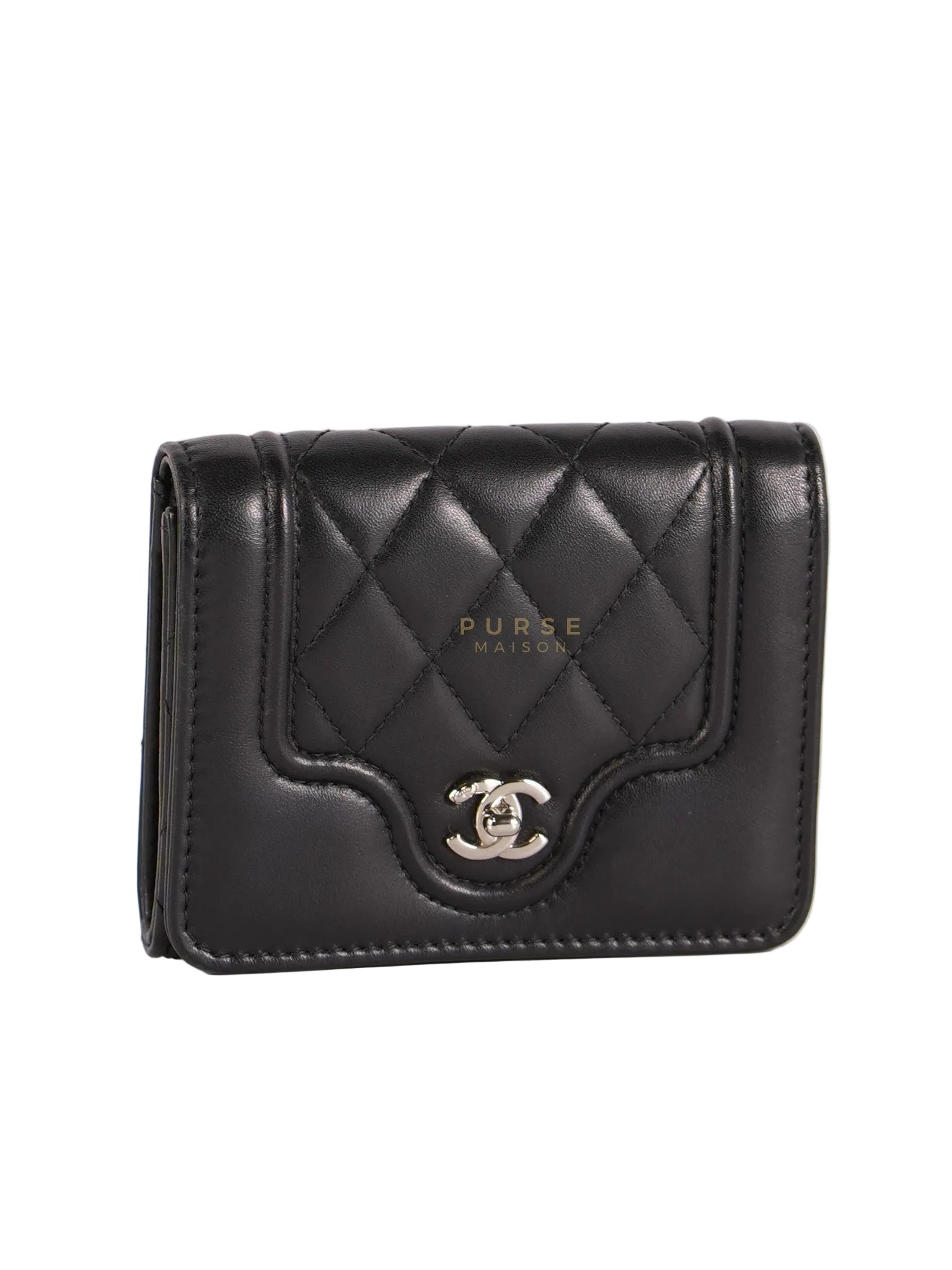 Matelasse Lambskin Leather Flap Cardholder Silver Hardware Series 24 | Purse Maison Luxury Bags Shop