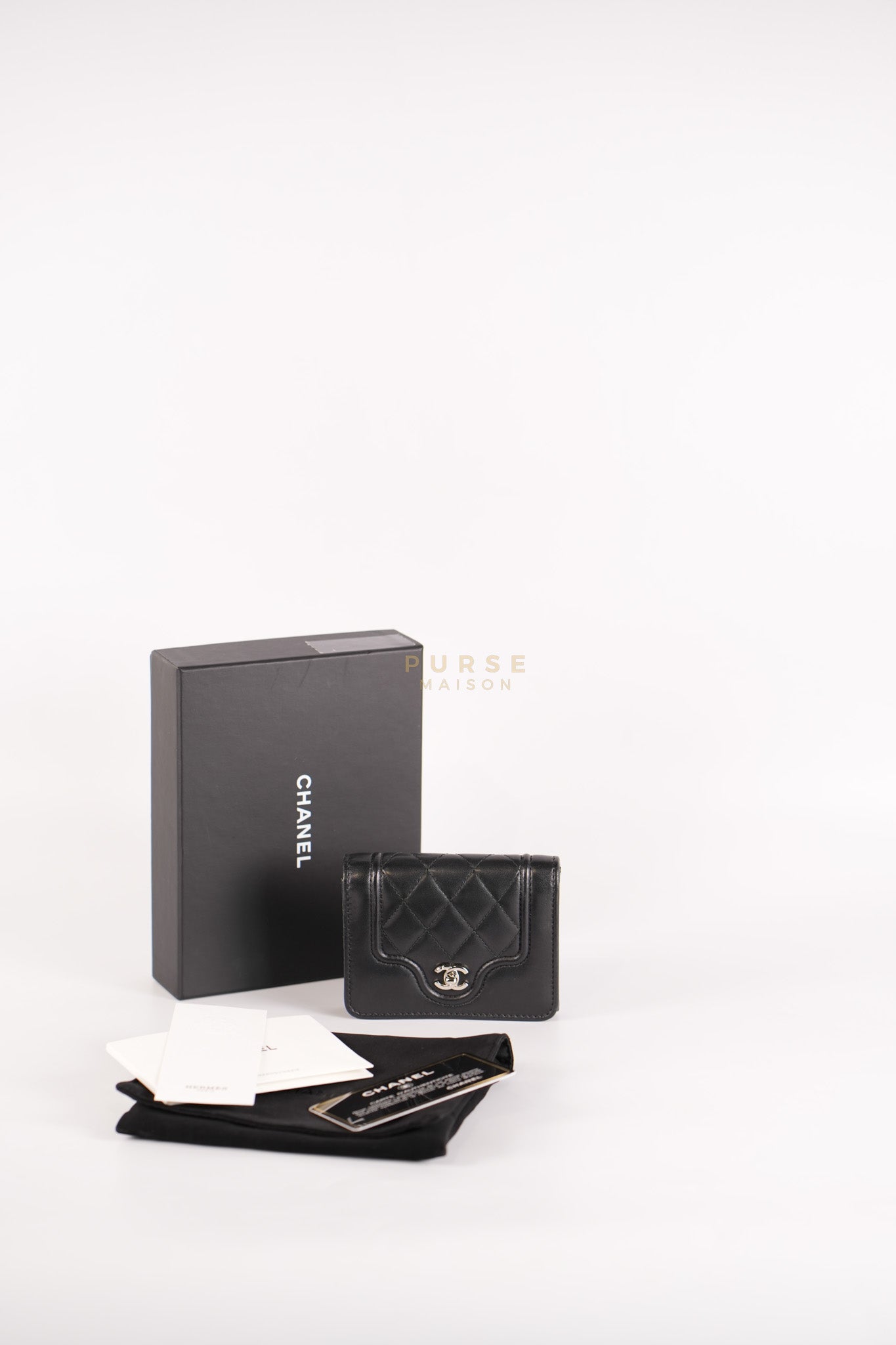 Matelasse Lambskin Leather Flap Cardholder Silver Hardware Series 24 | Purse Maison Luxury Bags Shop