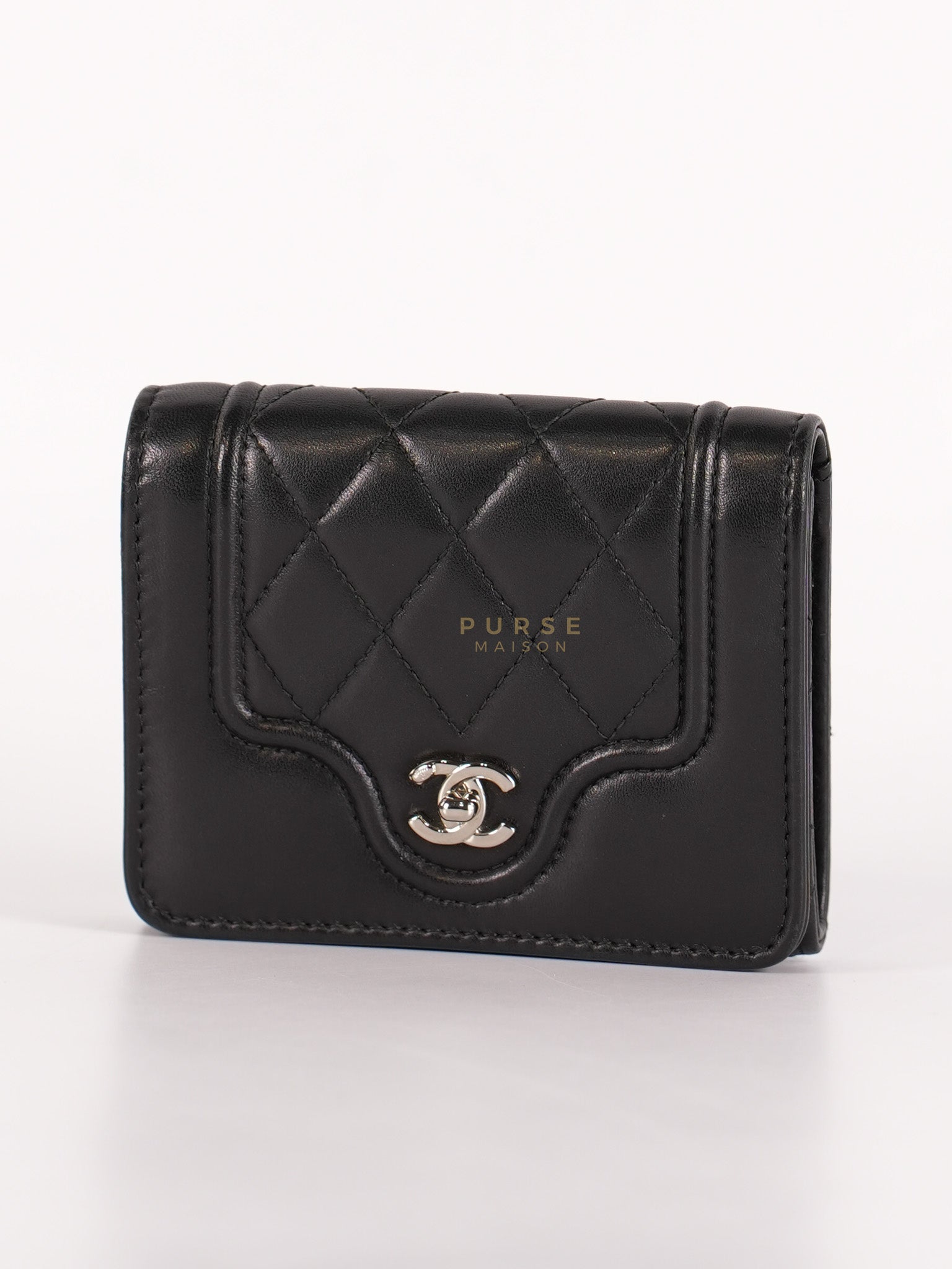 Matelasse Lambskin Leather Flap Cardholder Silver Hardware Series 24 | Purse Maison Luxury Bags Shop