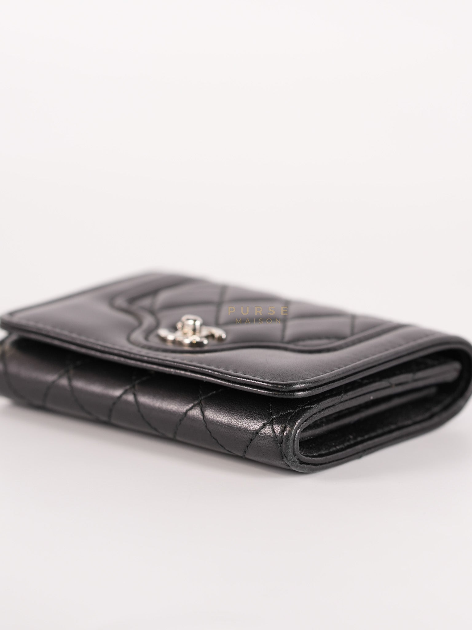 Matelasse Lambskin Leather Flap Cardholder Silver Hardware Series 24 | Purse Maison Luxury Bags Shop