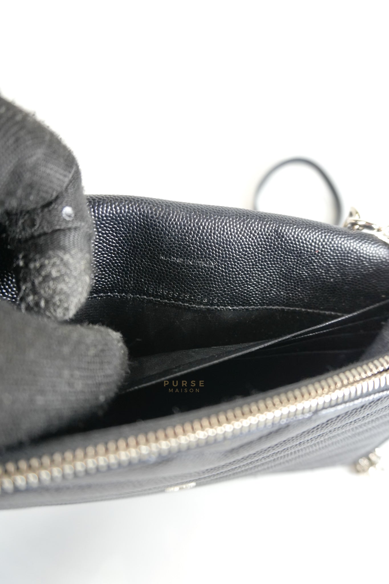 Matelasse Leather Monogram Envelope Wallet on Chain in Black | Purse Maison Luxury Bags Shop