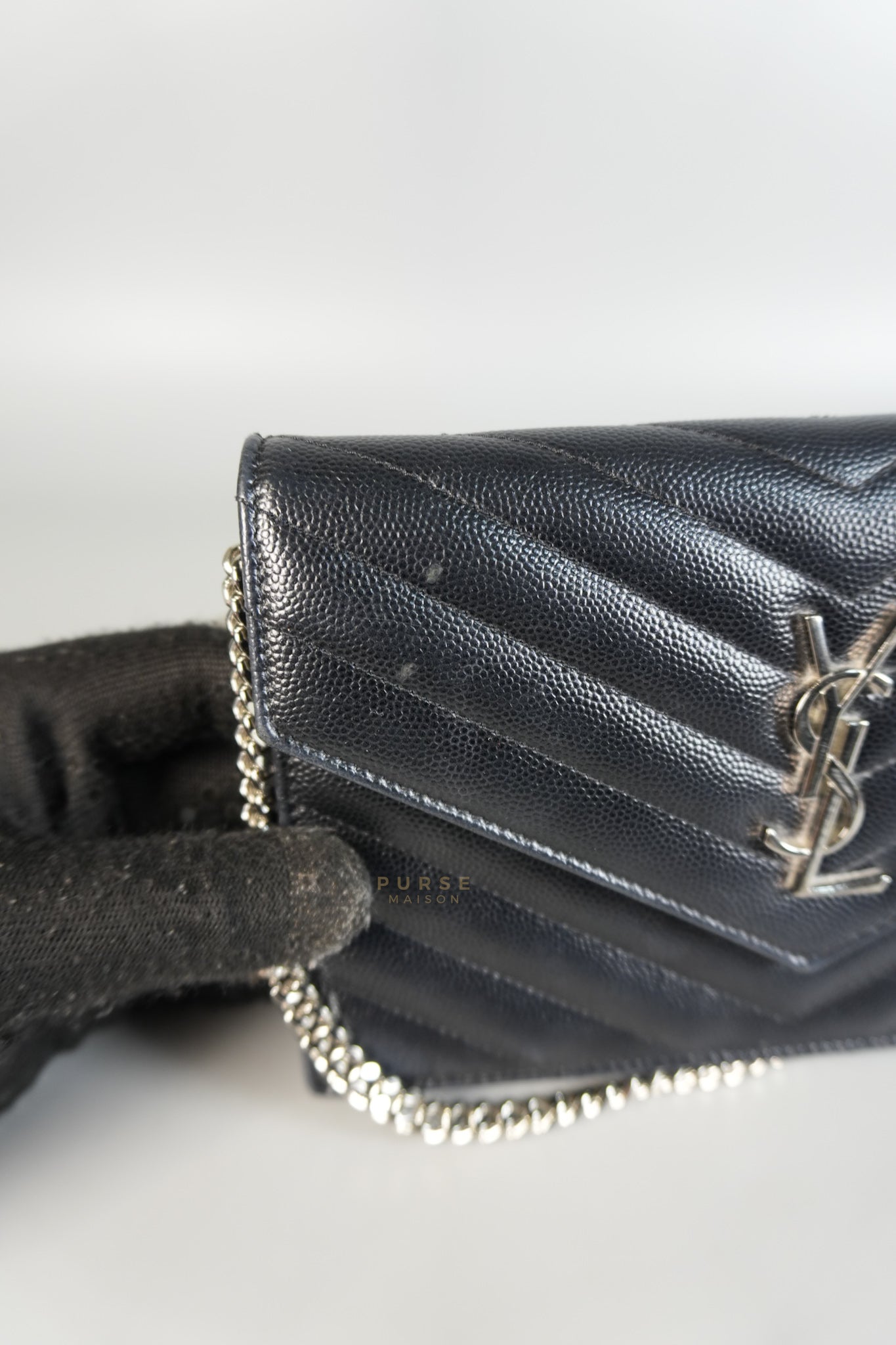 Matelasse Leather Monogram Envelope Wallet on Chain in Black | Purse Maison Luxury Bags Shop