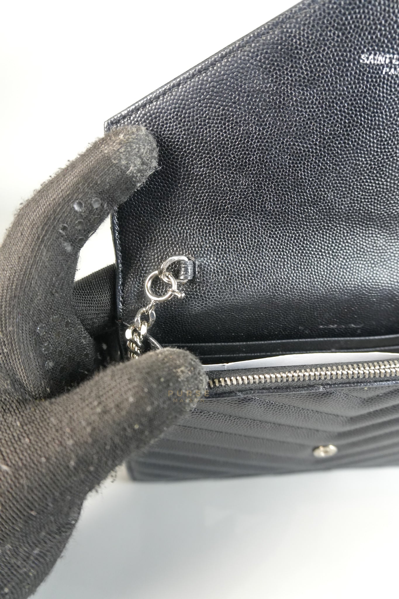 Matelasse Leather Monogram Envelope Wallet on Chain in Black | Purse Maison Luxury Bags Shop