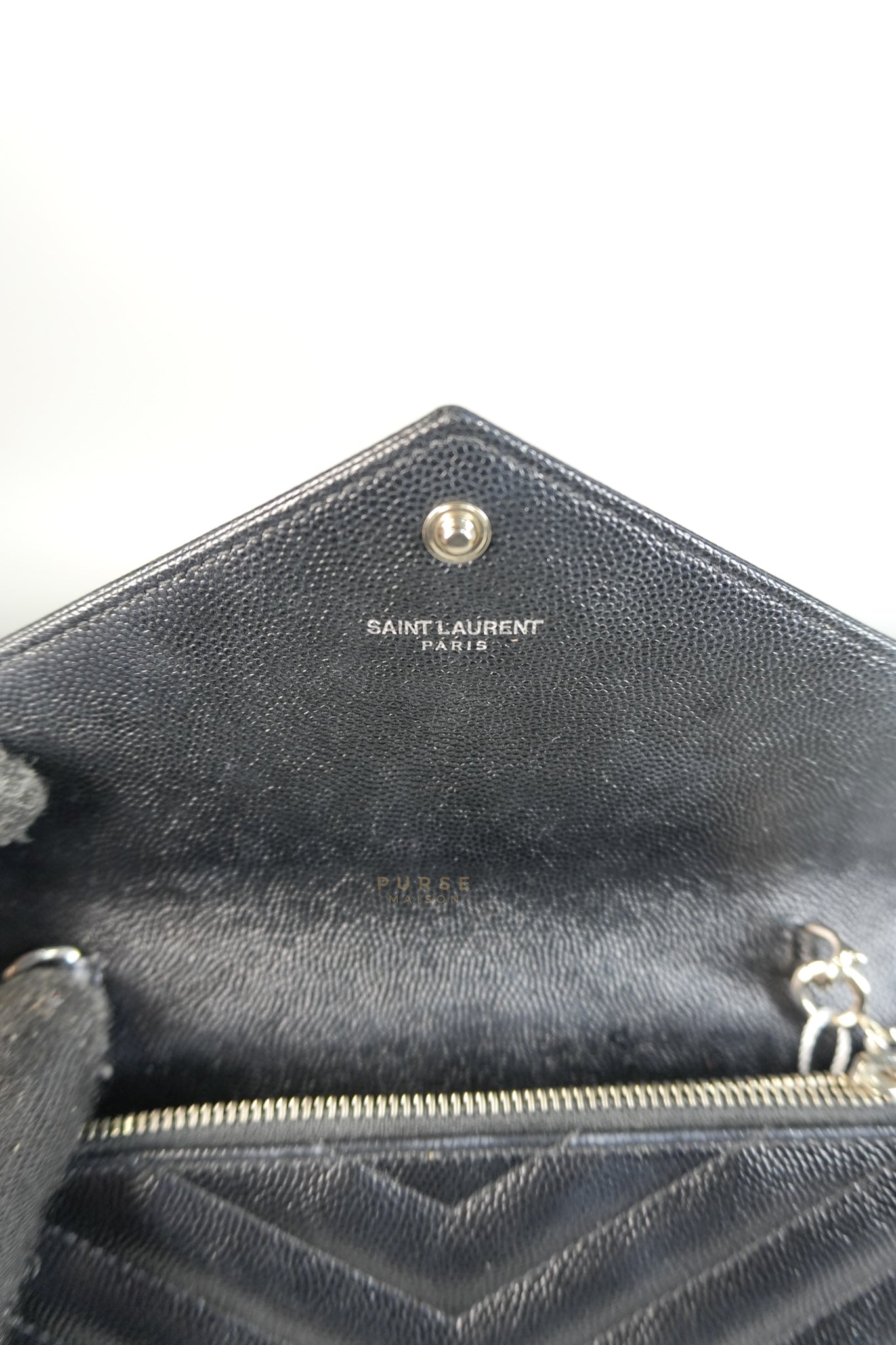 Matelasse Leather Monogram Envelope Wallet on Chain in Black | Purse Maison Luxury Bags Shop