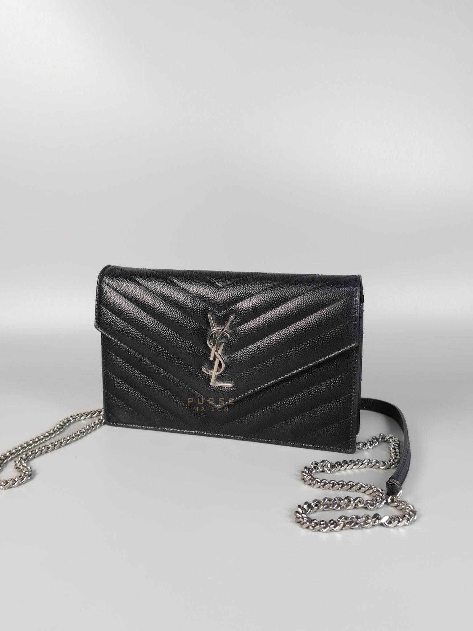 Matelasse Leather Monogram Envelope Wallet on Chain in Black | Purse Maison Luxury Bags Shop