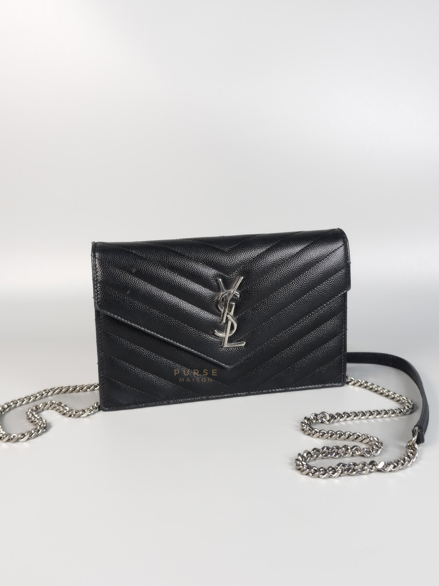 Matelasse Leather Monogram Envelope Wallet on Chain in Black | Purse Maison Luxury Bags Shop