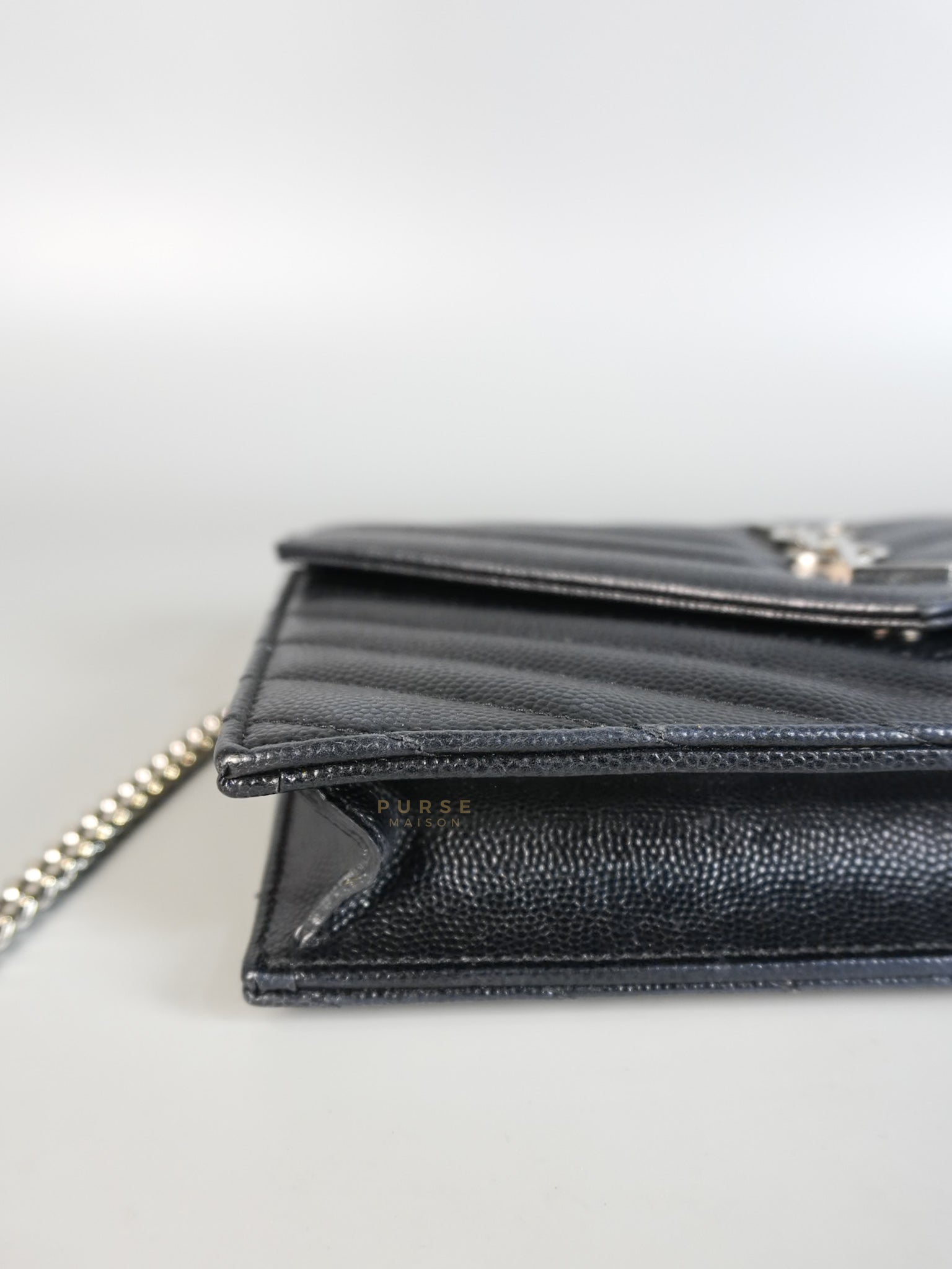Matelasse Leather Monogram Envelope Wallet on Chain in Black | Purse Maison Luxury Bags Shop