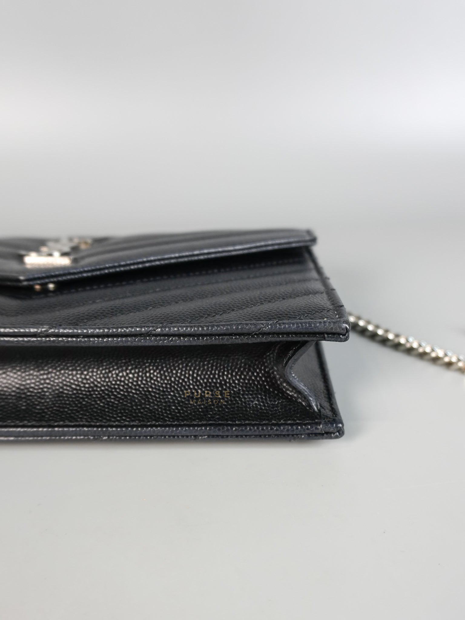 Matelasse Leather Monogram Envelope Wallet on Chain in Black | Purse Maison Luxury Bags Shop