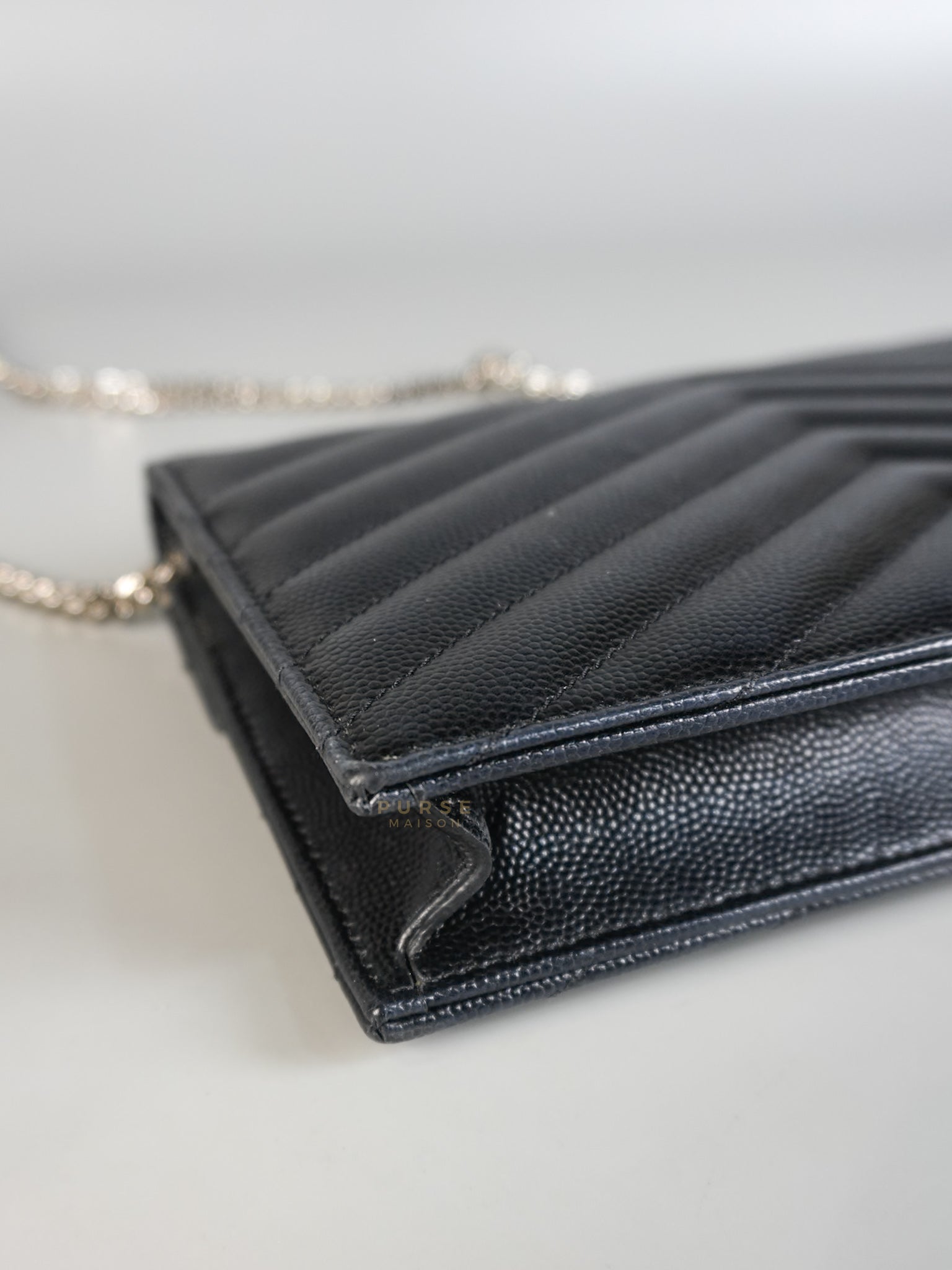 Matelasse Leather Monogram Envelope Wallet on Chain in Black | Purse Maison Luxury Bags Shop