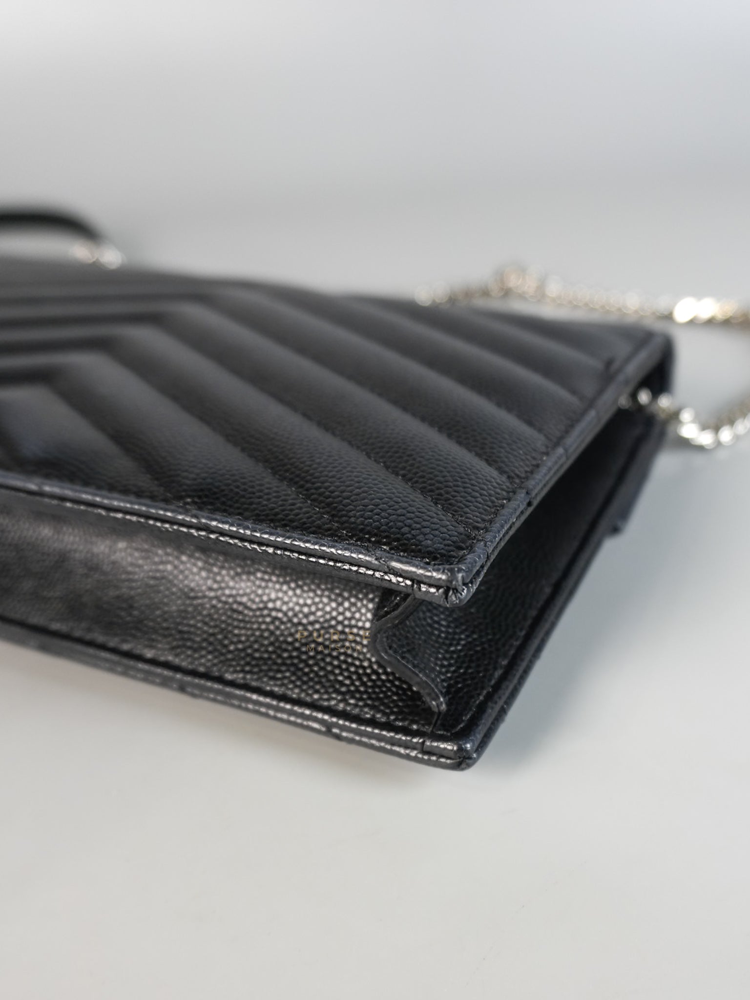 Matelasse Leather Monogram Envelope Wallet on Chain in Black | Purse Maison Luxury Bags Shop