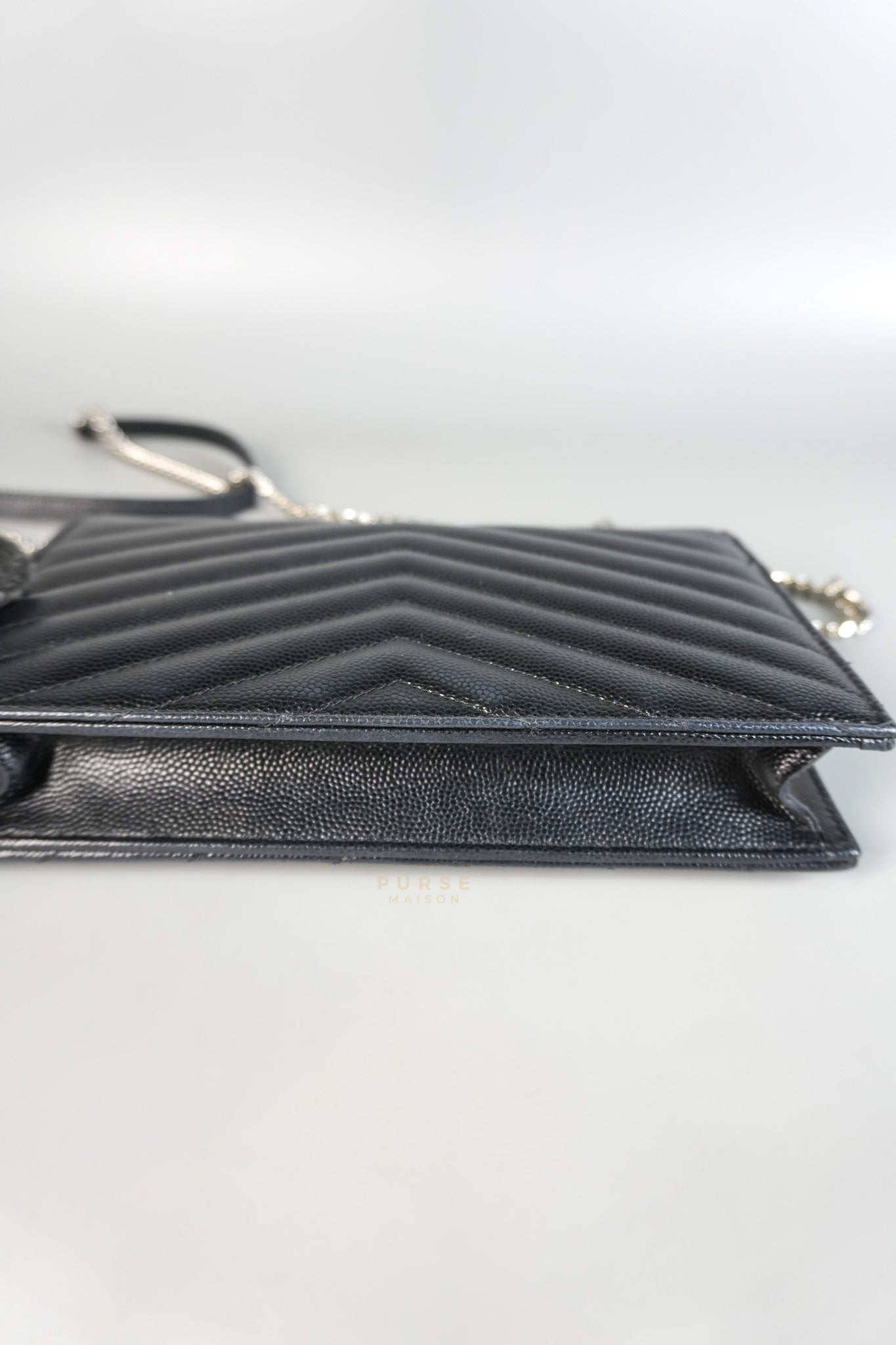 Matelasse Leather Monogram Envelope Wallet on Chain in Black | Purse Maison Luxury Bags Shop