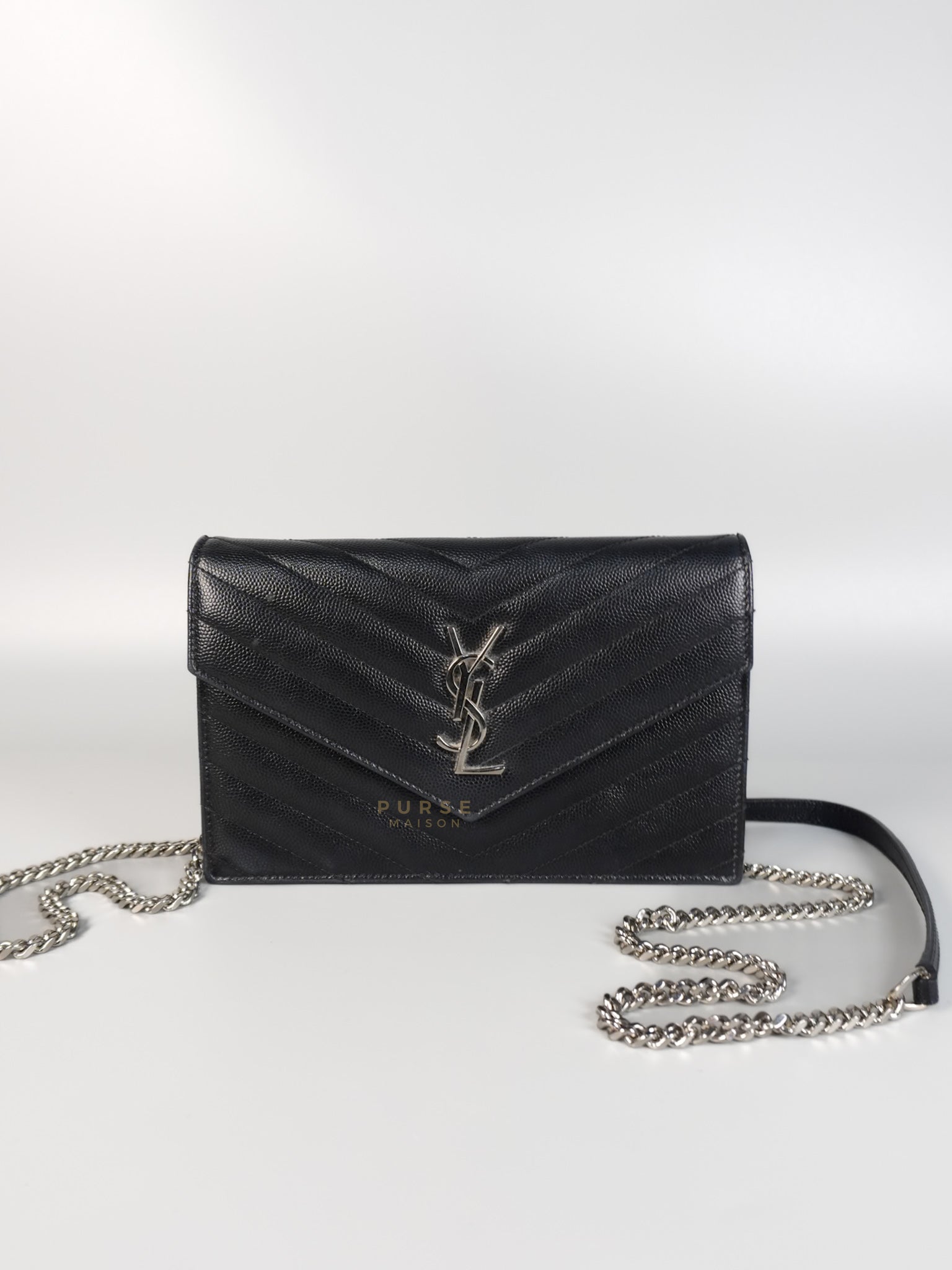 Matelasse Leather Monogram Envelope Wallet on Chain in Black | Purse Maison Luxury Bags Shop
