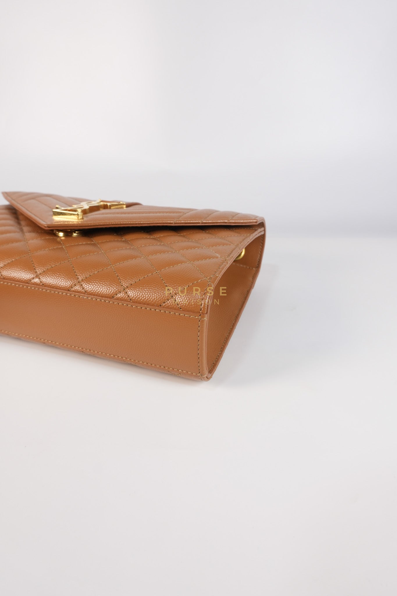 Matelasse Medium Envelope Bag in Caramel Grain de Poudre Leather | Purse Maison Luxury Bags Shop