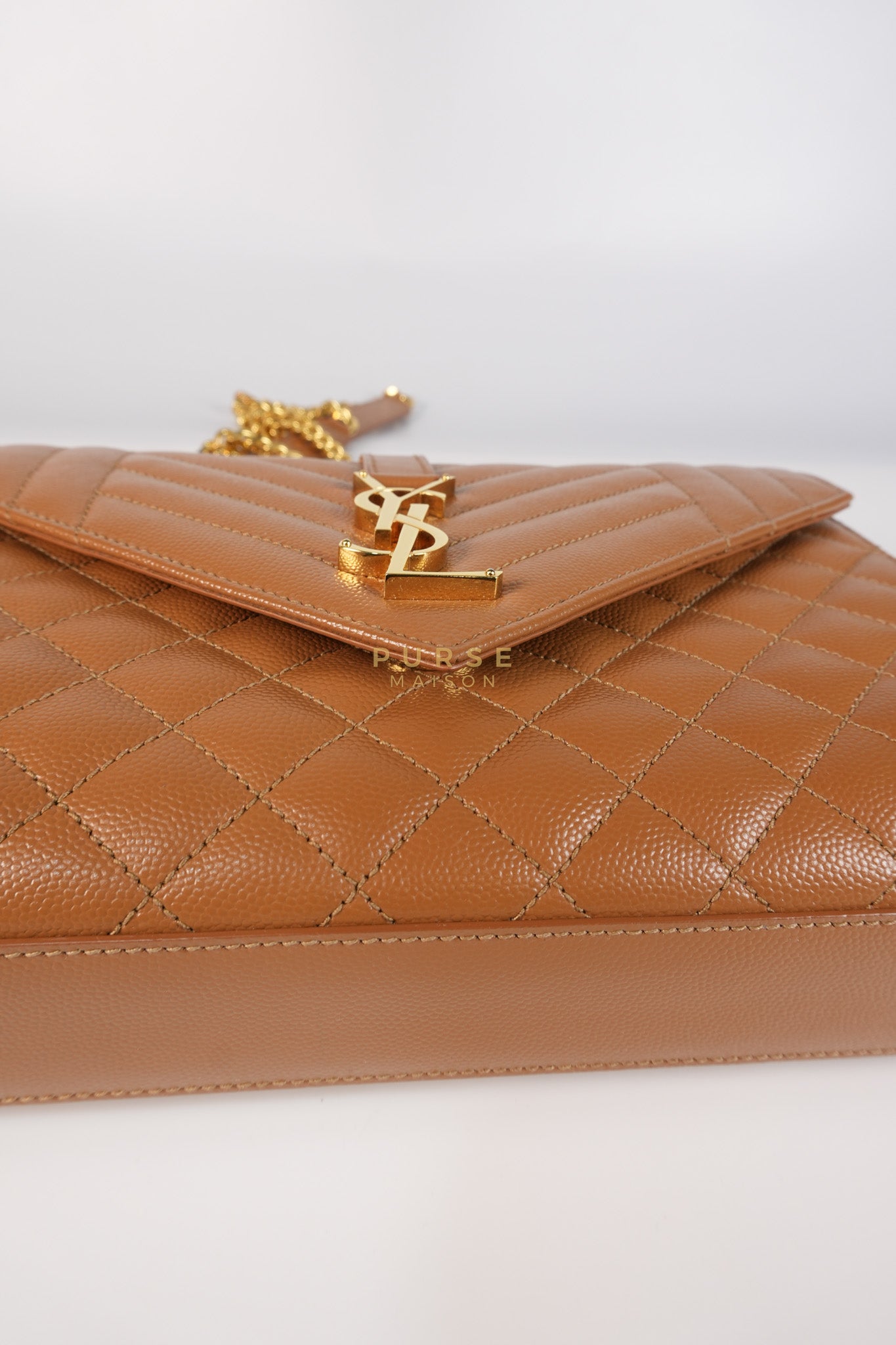 Matelasse Medium Envelope Bag in Caramel Grain de Poudre Leather | Purse Maison Luxury Bags Shop
