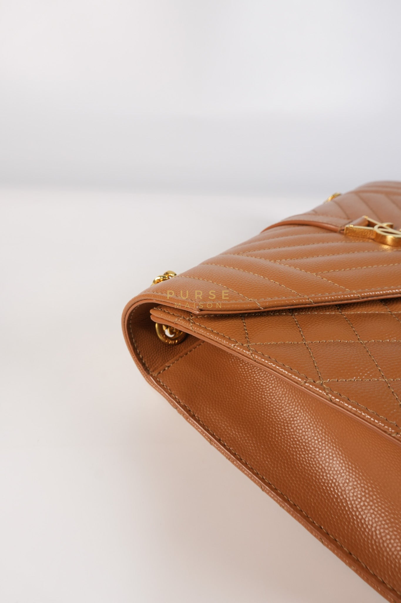 Matelasse Medium Envelope Bag in Caramel Grain de Poudre Leather | Purse Maison Luxury Bags Shop