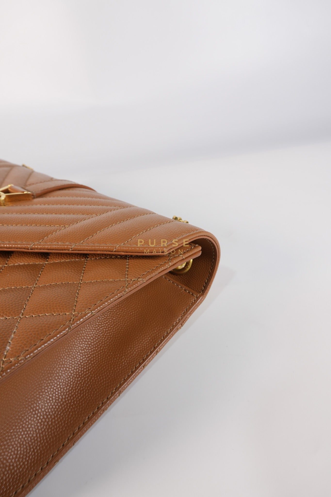 Matelasse Medium Envelope Bag in Caramel Grain de Poudre Leather | Purse Maison Luxury Bags Shop