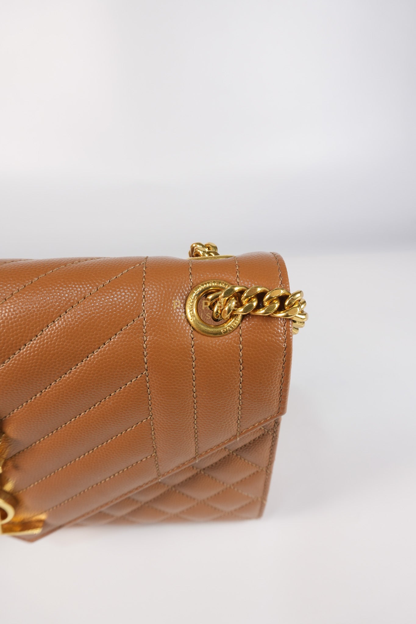 Matelasse Medium Envelope Bag in Caramel Grain de Poudre Leather | Purse Maison Luxury Bags Shop