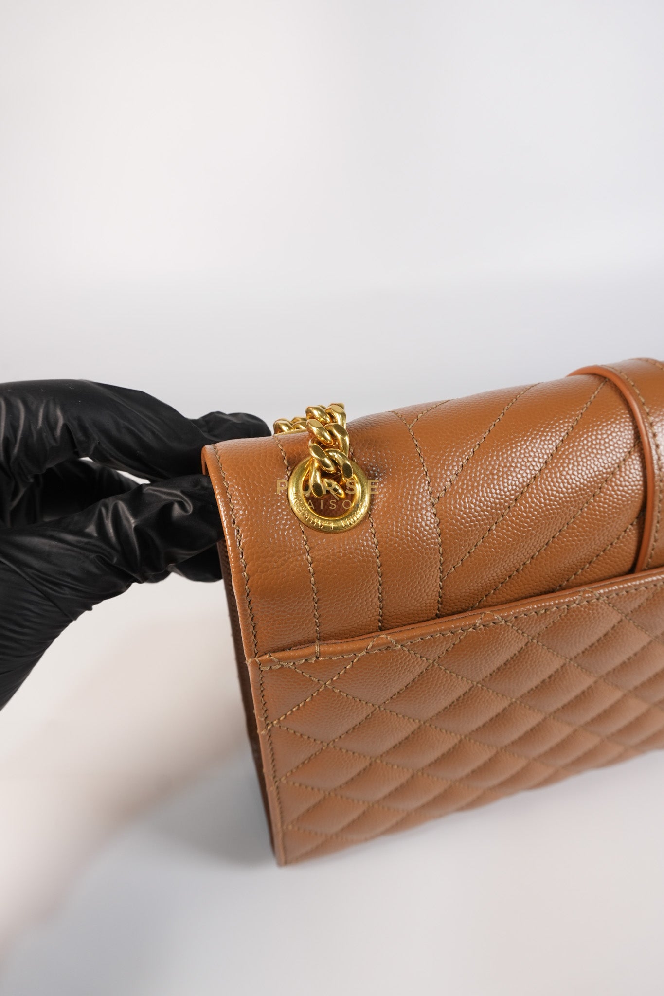 Matelasse Medium Envelope Bag in Caramel Grain de Poudre Leather | Purse Maison Luxury Bags Shop