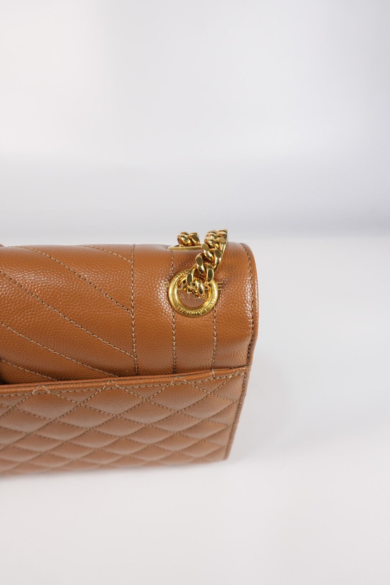 Matelasse Medium Envelope Bag in Caramel Grain de Poudre Leather | Purse Maison Luxury Bags Shop