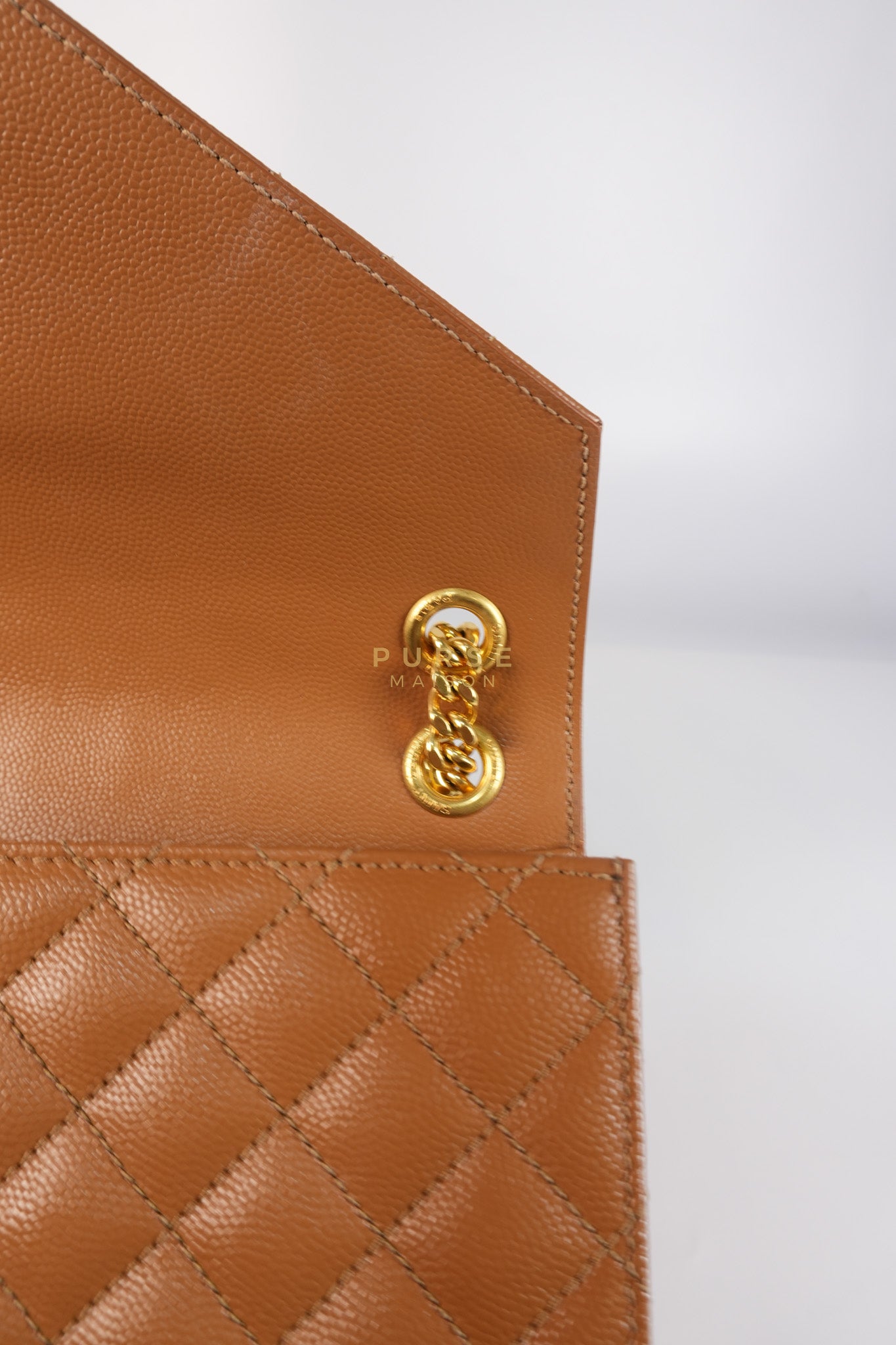 Matelasse Medium Envelope Bag in Caramel Grain de Poudre Leather | Purse Maison Luxury Bags Shop