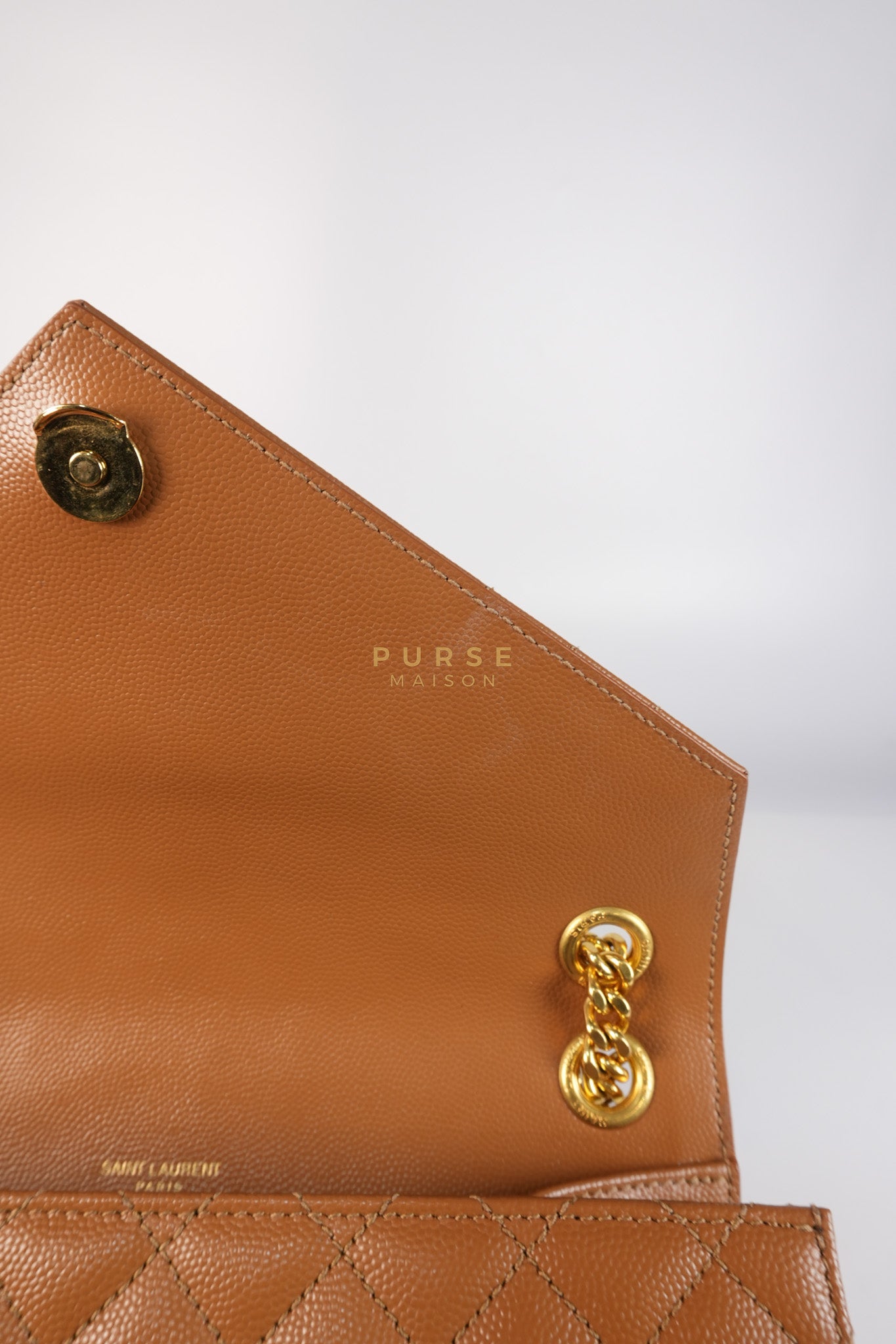 Matelasse Medium Envelope Bag in Caramel Grain de Poudre Leather | Purse Maison Luxury Bags Shop