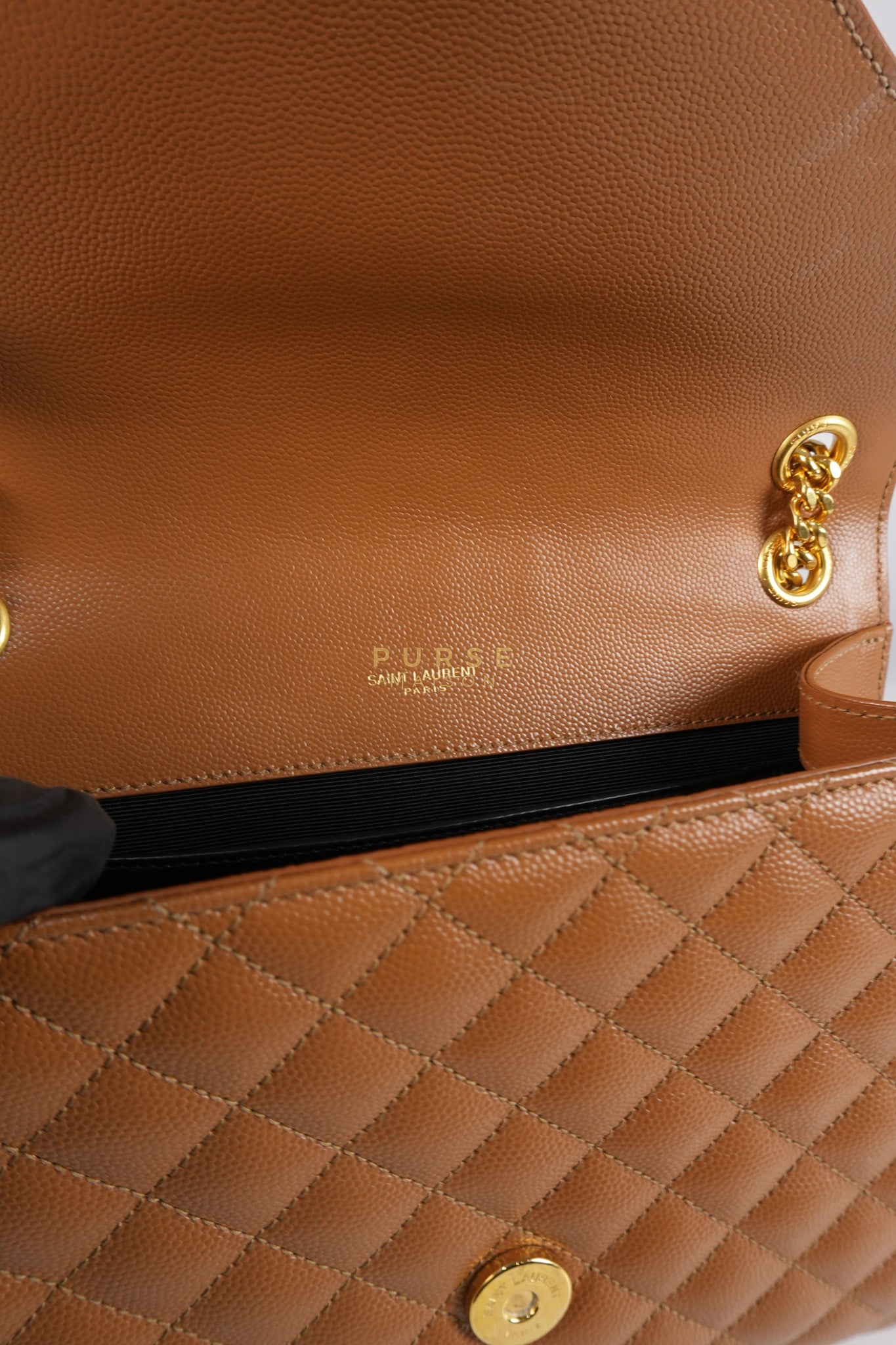 Matelasse Medium Envelope Bag in Caramel Grain de Poudre Leather | Purse Maison Luxury Bags Shop