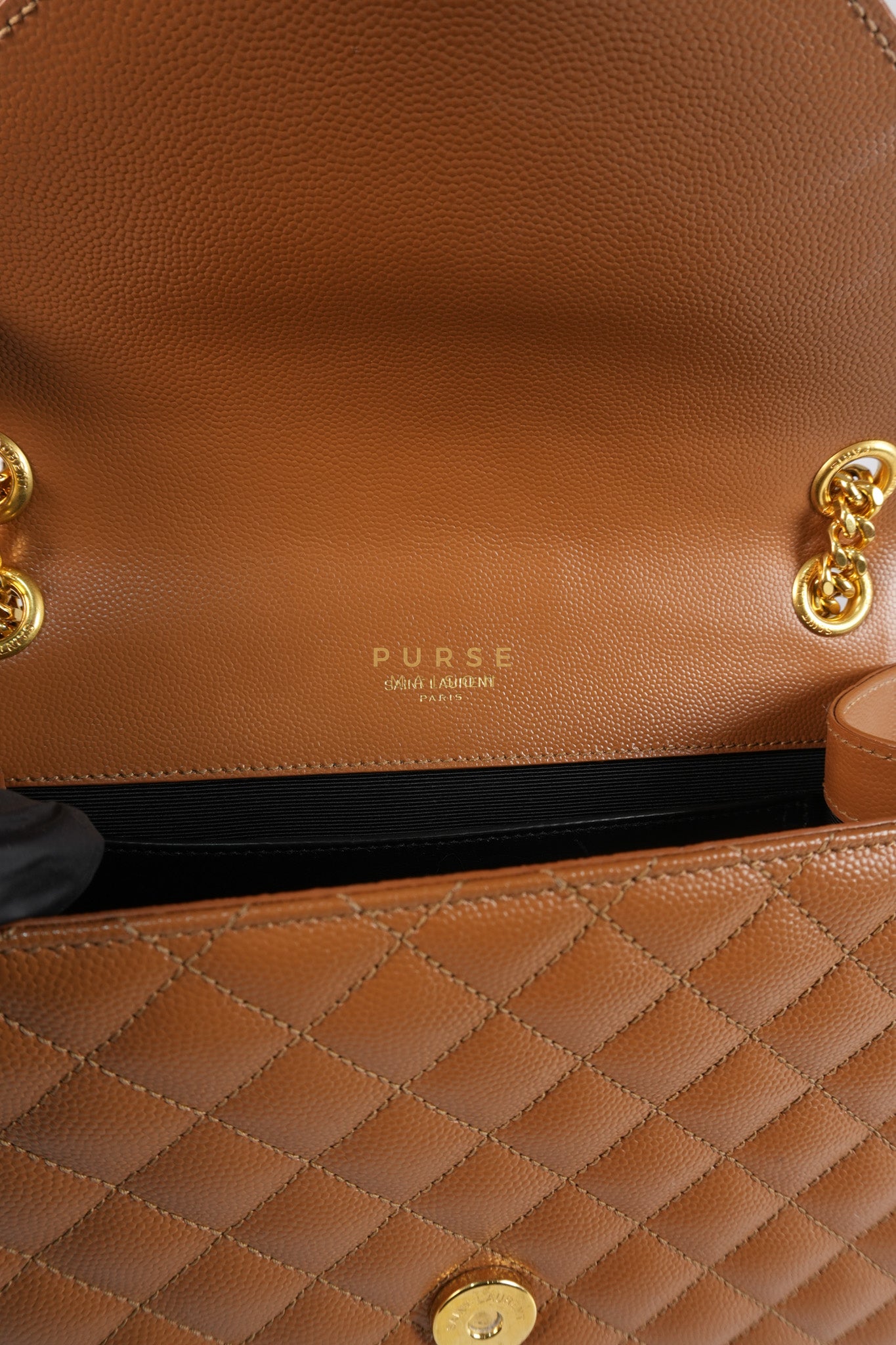 Matelasse Medium Envelope Bag in Caramel Grain de Poudre Leather | Purse Maison Luxury Bags Shop