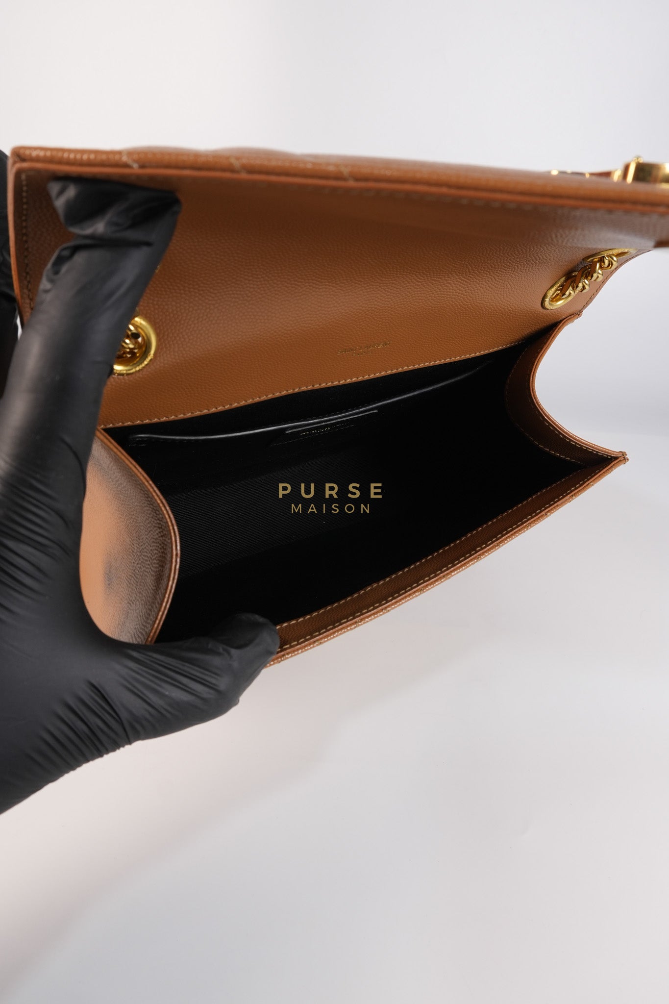 Matelasse Medium Envelope Bag in Caramel Grain de Poudre Leather | Purse Maison Luxury Bags Shop