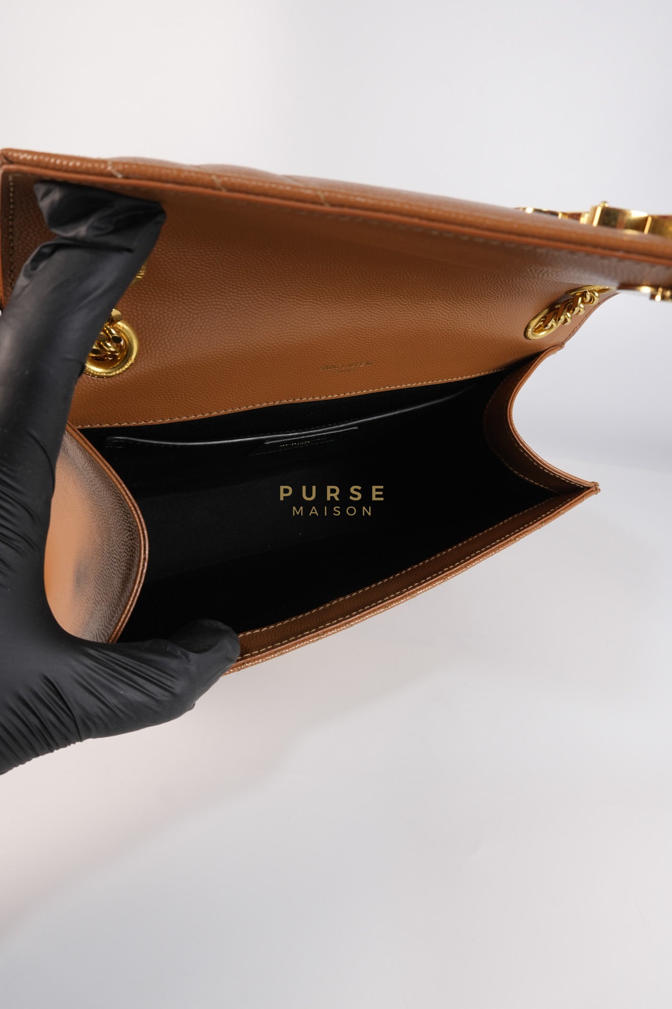 Matelasse Medium Envelope Bag in Caramel Grain de Poudre Leather | Purse Maison Luxury Bags Shop
