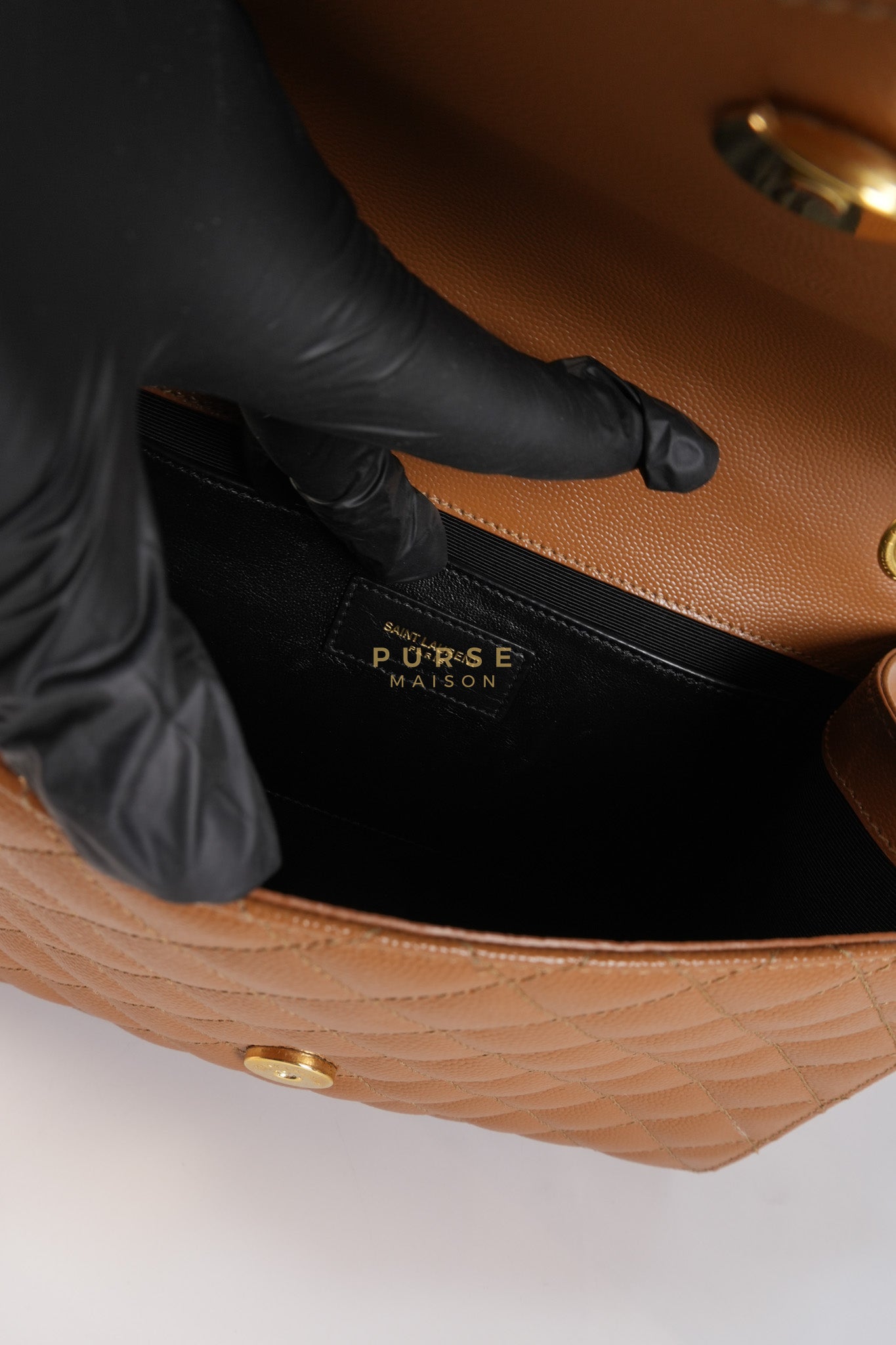 Matelasse Medium Envelope Bag in Caramel Grain de Poudre Leather | Purse Maison Luxury Bags Shop