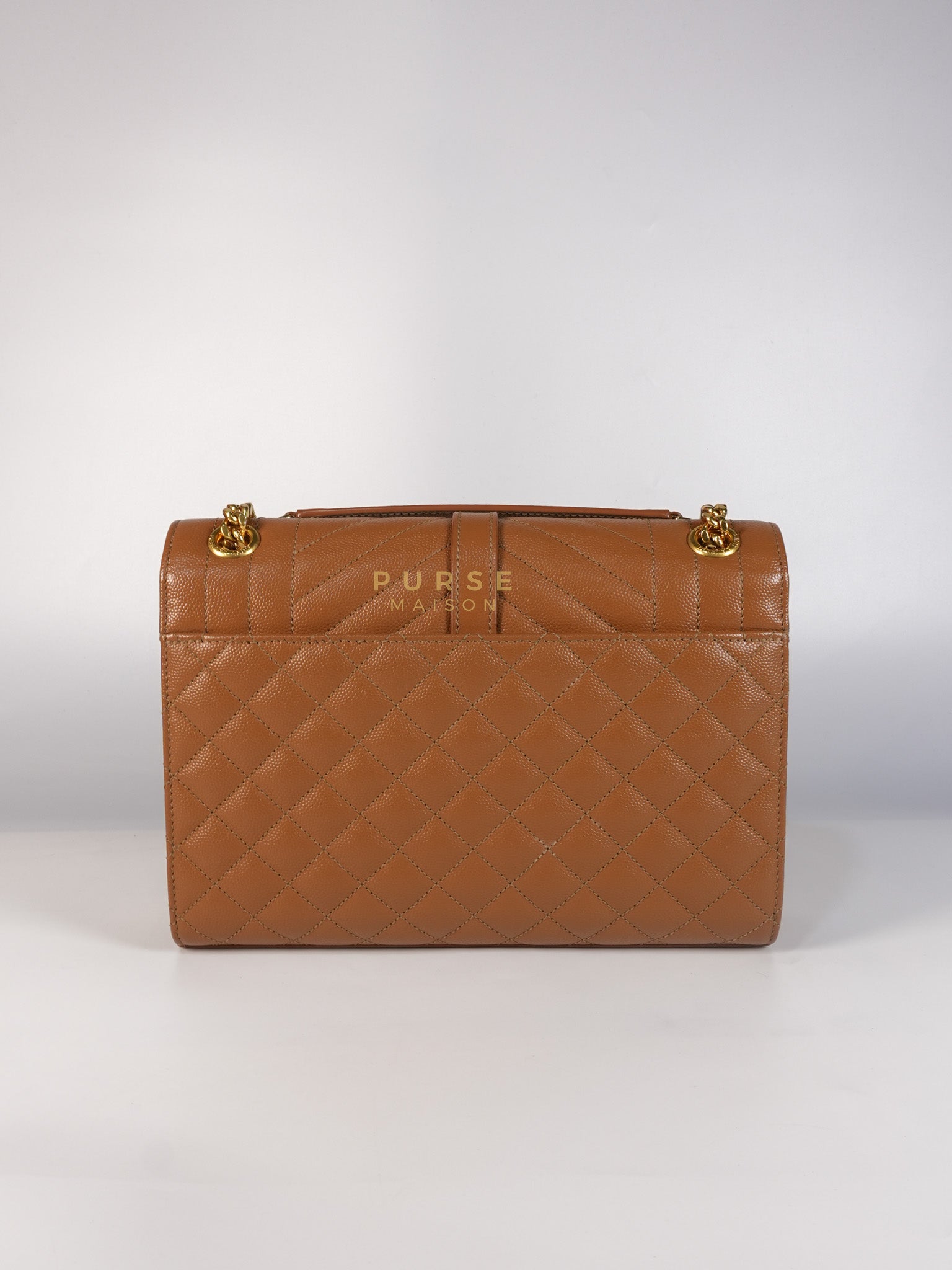 Matelasse Medium Envelope Bag in Caramel Grain de Poudre Leather | Purse Maison Luxury Bags Shop