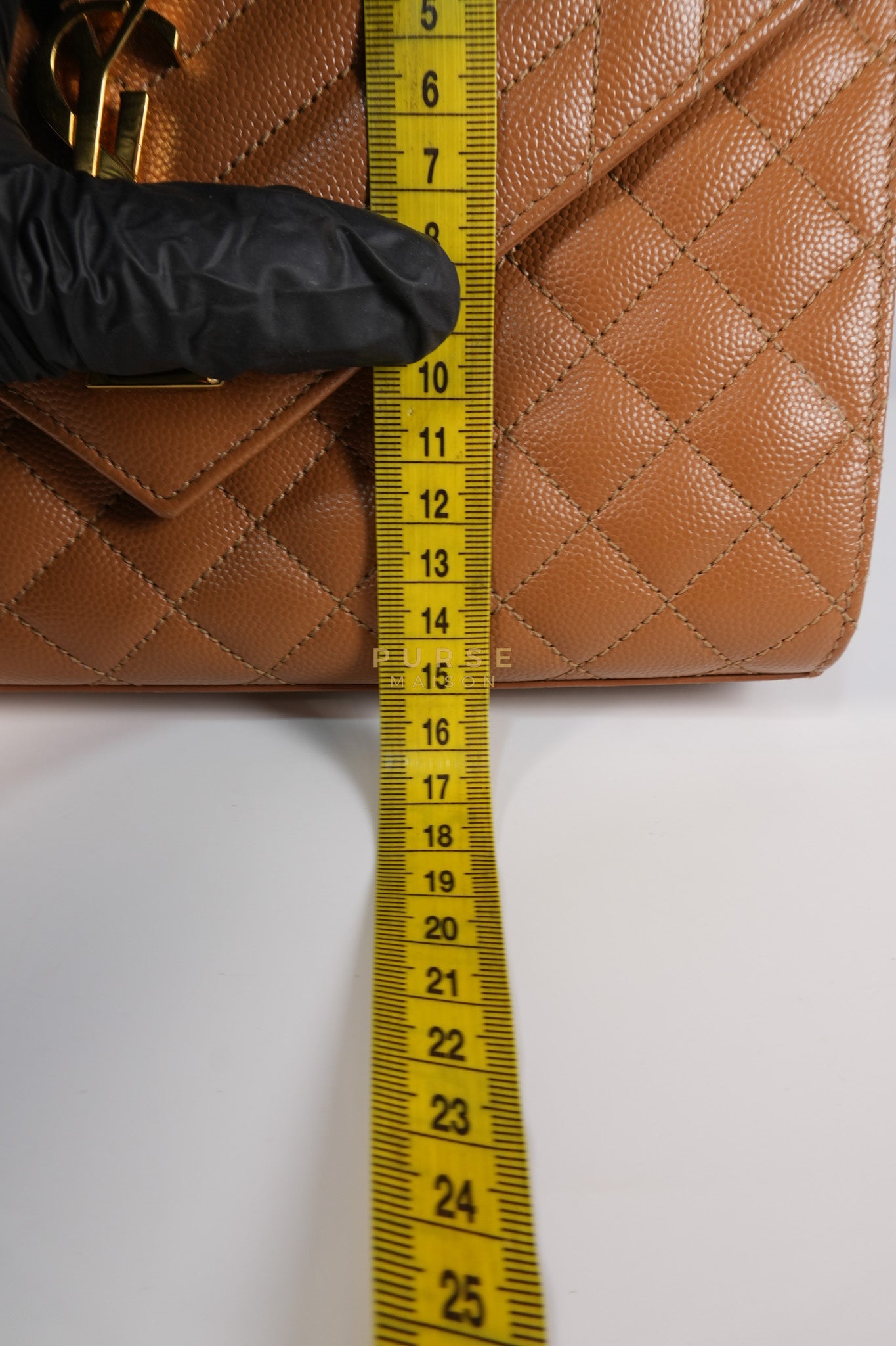 Matelasse Medium Envelope Bag in Caramel Grain de Poudre Leather | Purse Maison Luxury Bags Shop