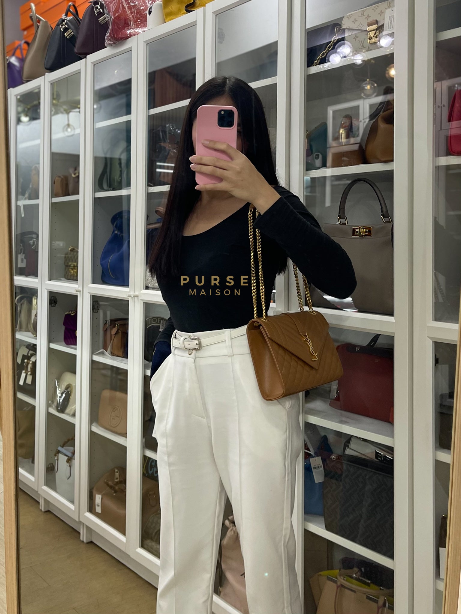 Matelasse Medium Envelope Bag in Caramel Grain de Poudre Leather | Purse Maison Luxury Bags Shop