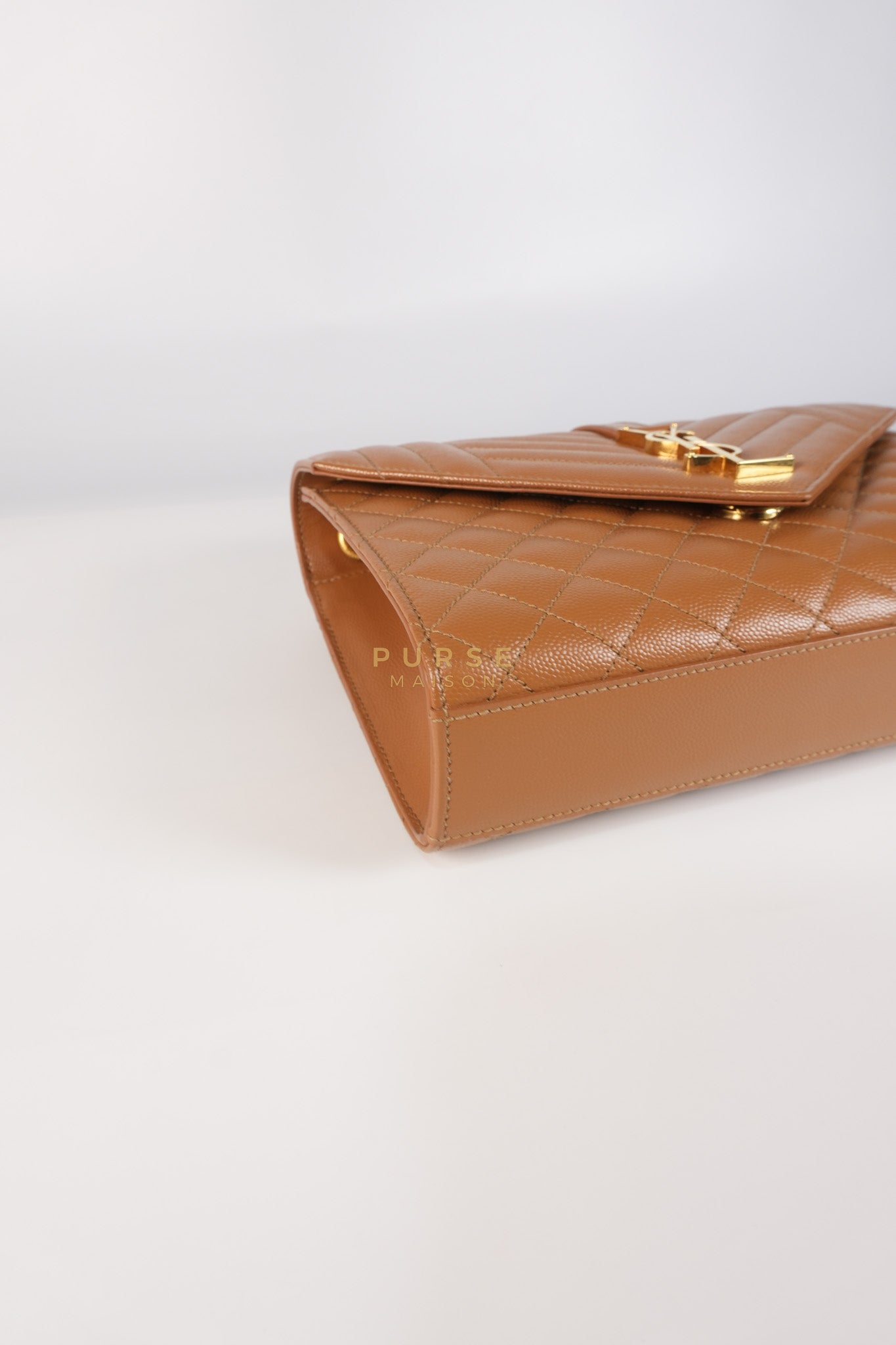 Matelasse Medium Envelope Bag in Caramel Grain de Poudre Leather | Purse Maison Luxury Bags Shop