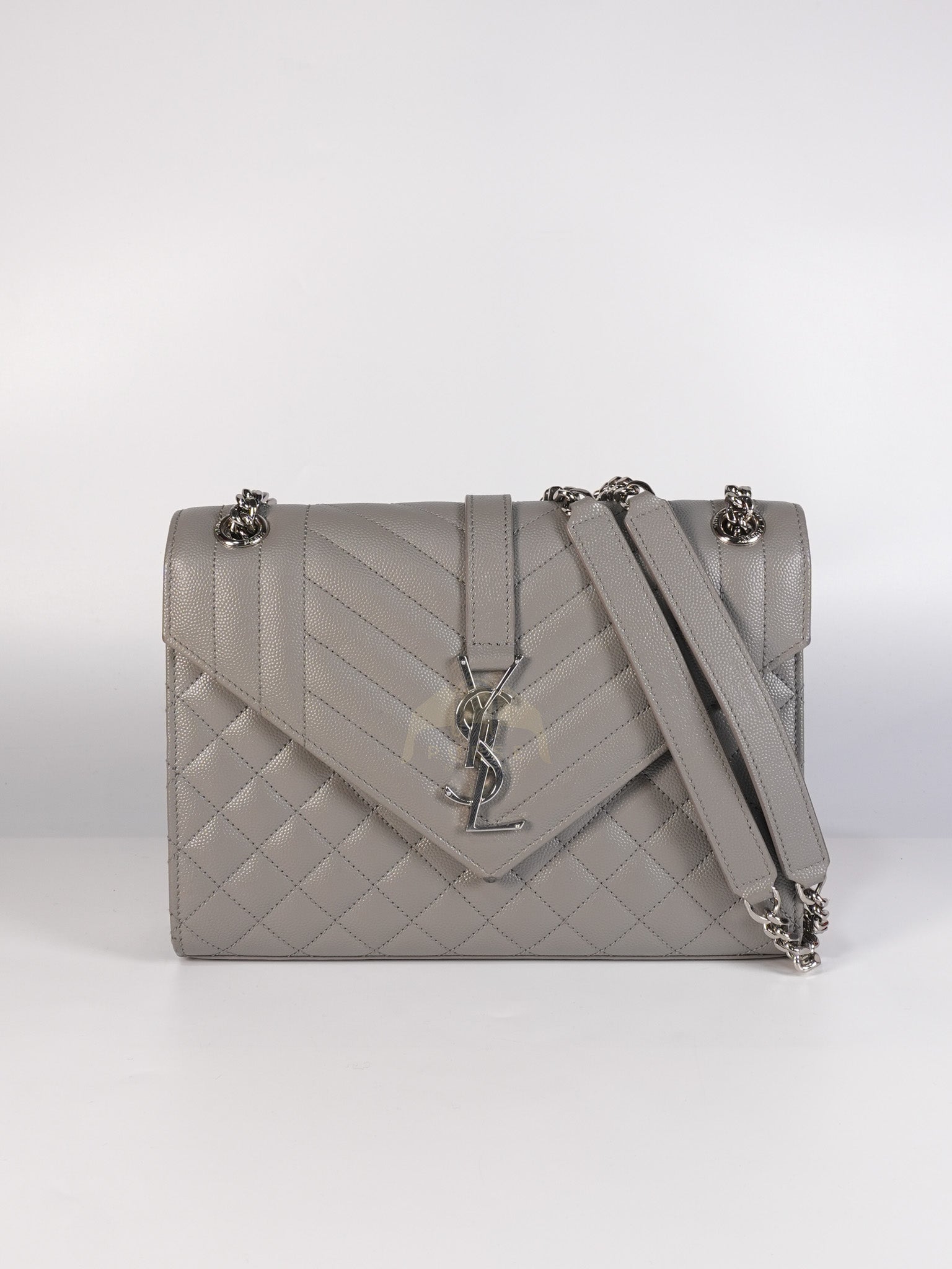 Matelasse Medium Envelope Bag in Gray Quilted Grain de Poudre Leather & Silver Hardware | Purse Maison Luxury Bags Shop