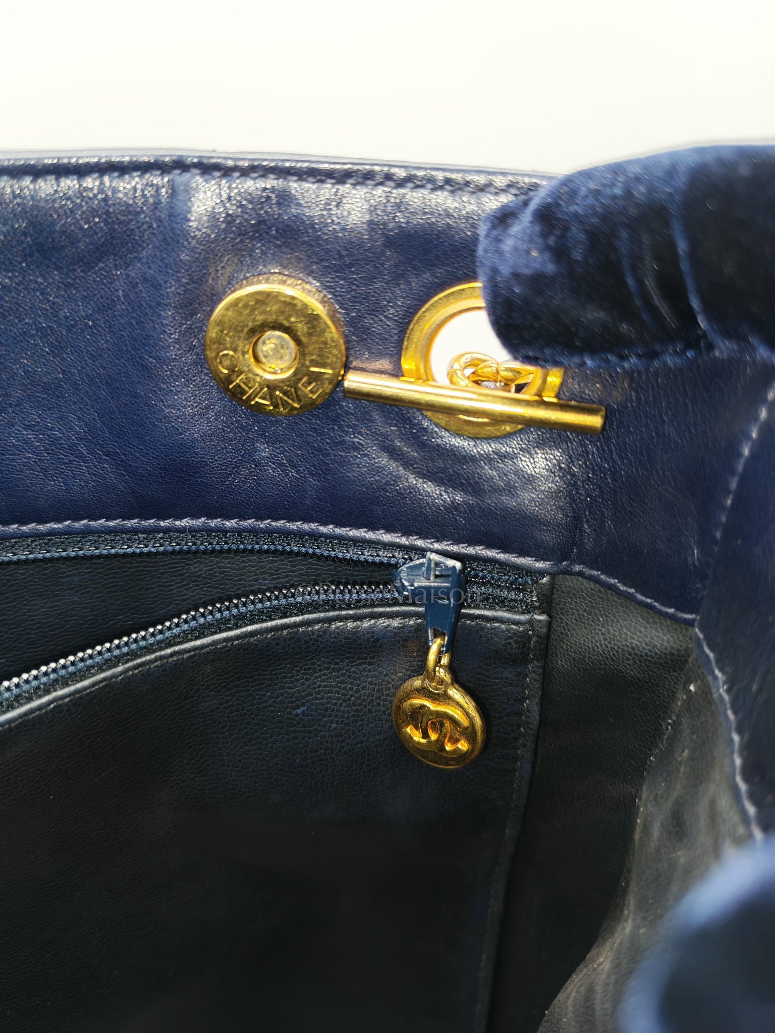 Matelasse Vintage Navy Blue Lambskin Leather Gold Hardware Shoulder Bag Series 2 | Purse Maison Luxury Bags Shop