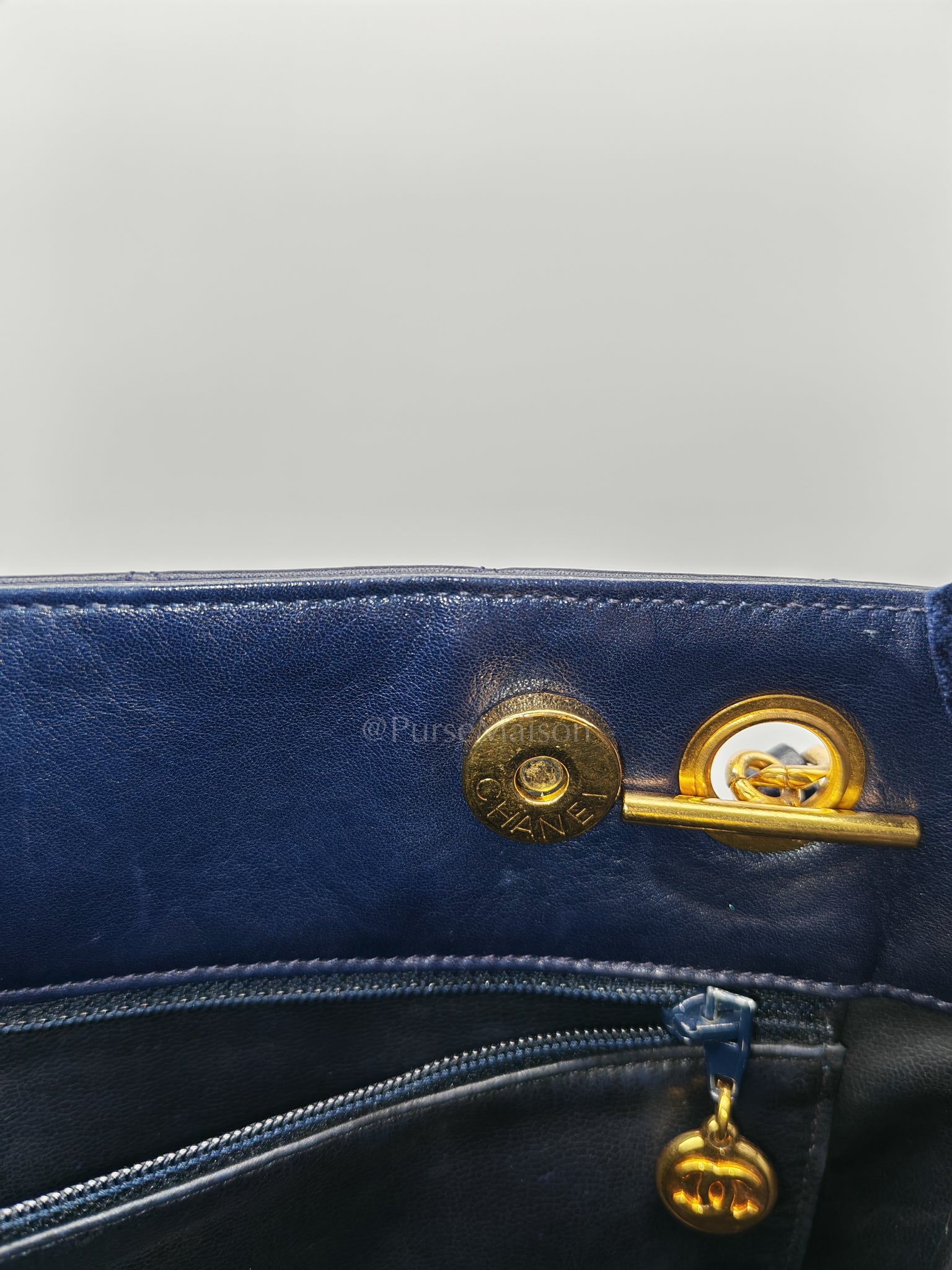 Matelasse Vintage Navy Blue Lambskin Leather Gold Hardware Shoulder Bag Series 2 | Purse Maison Luxury Bags Shop