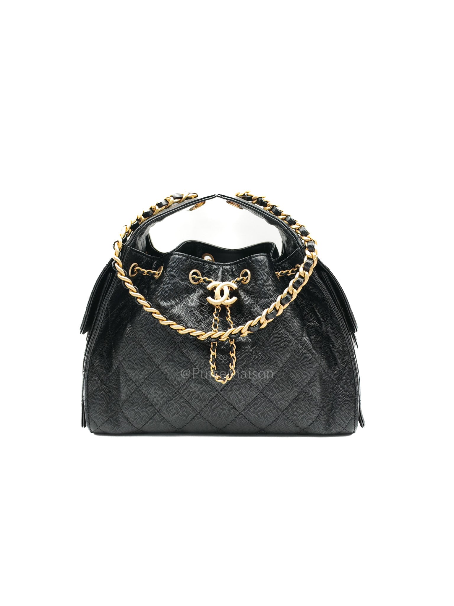 25 Small in Black Caviar Leather Aged Gold Hardware (Microchip)