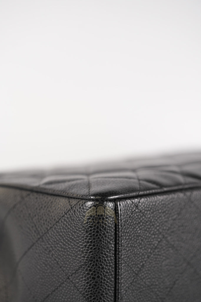 Maxi Single Flap in Black Quilted Caviar Leather and Silver Hardware Series 13 | Purse Maison Luxury Bags Shop