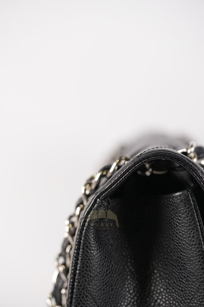 Maxi Single Flap in Black Quilted Caviar Leather and Silver Hardware Series 13 | Purse Maison Luxury Bags Shop