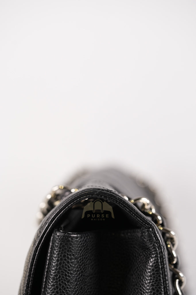 Maxi Single Flap in Black Quilted Caviar Leather and Silver Hardware Series 13 | Purse Maison Luxury Bags Shop