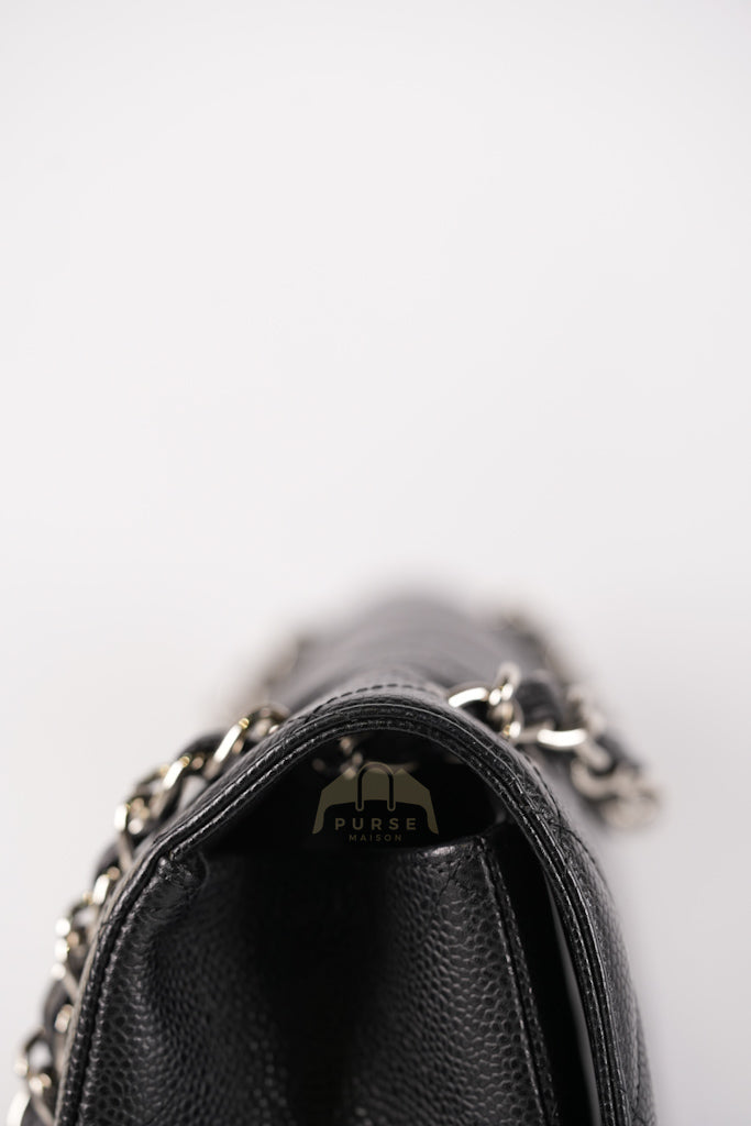 Maxi Single Flap in Black Quilted Caviar Leather and Silver Hardware Series 13 | Purse Maison Luxury Bags Shop