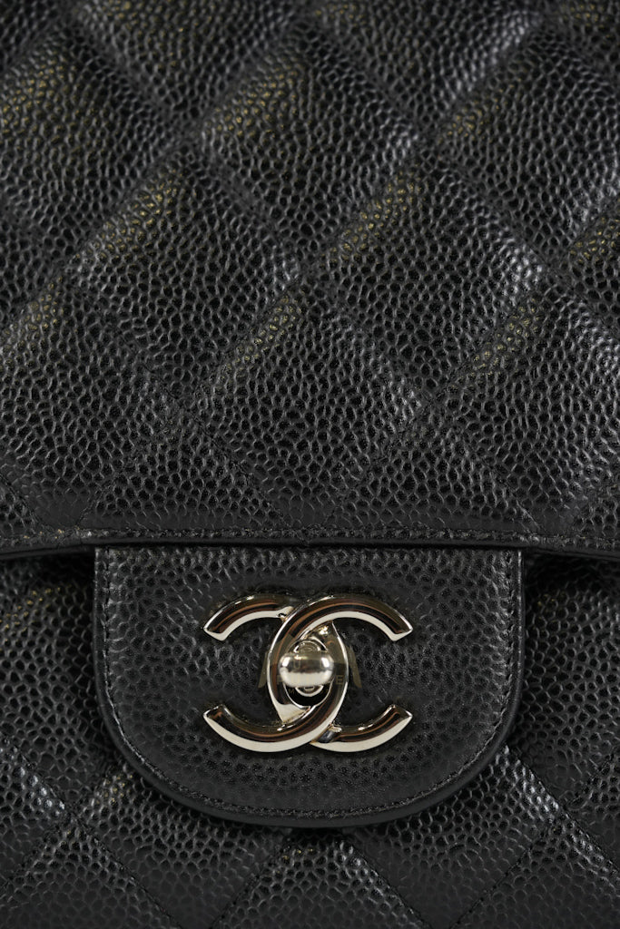 Maxi Single Flap in Black Quilted Caviar Leather and Silver Hardware Series 13 | Purse Maison Luxury Bags Shop