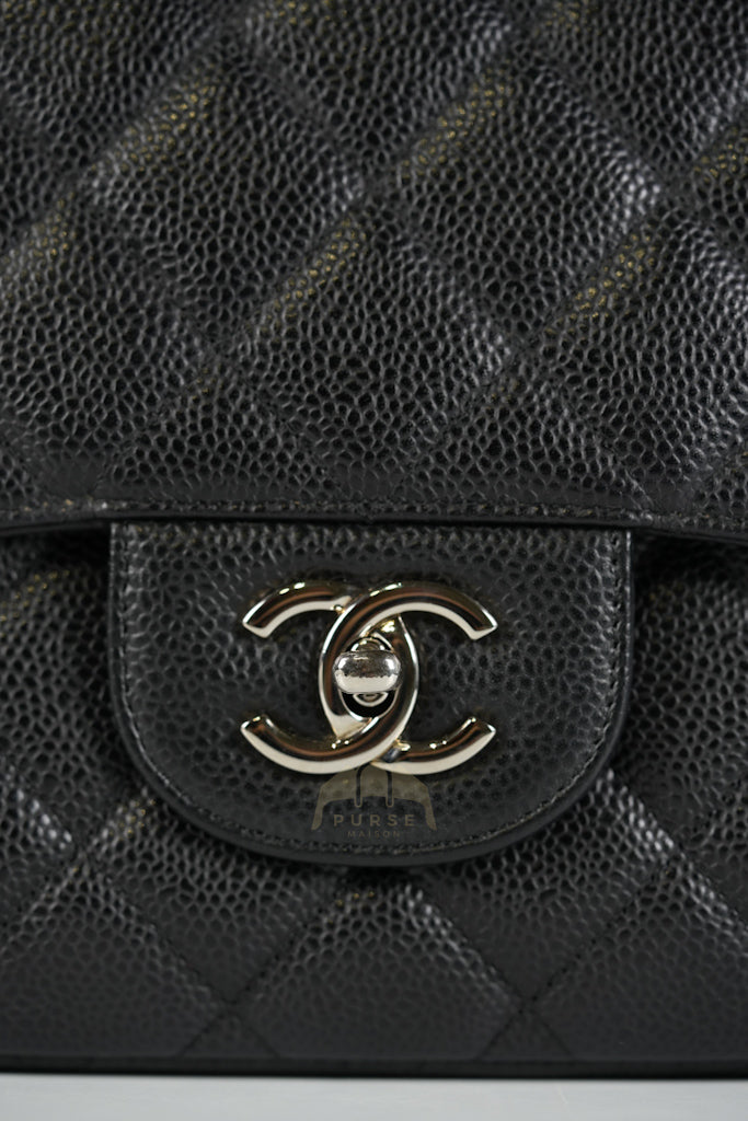 Maxi Single Flap in Black Quilted Caviar Leather and Silver Hardware Series 13 | Purse Maison Luxury Bags Shop