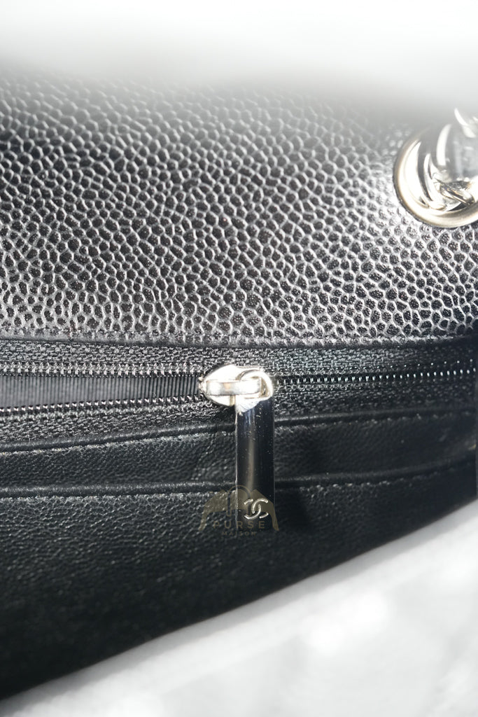 Maxi Single Flap in Black Quilted Caviar Leather and Silver Hardware Series 13 | Purse Maison Luxury Bags Shop