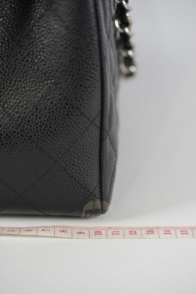 Maxi Single Flap in Black Quilted Caviar Leather and Silver Hardware Series 13 | Purse Maison Luxury Bags Shop