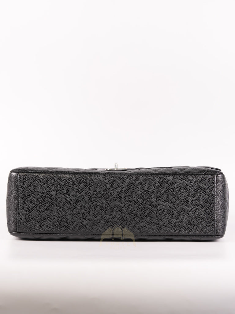 Maxi Single Flap in Black Quilted Caviar Leather and Silver Hardware Series 13 | Purse Maison Luxury Bags Shop