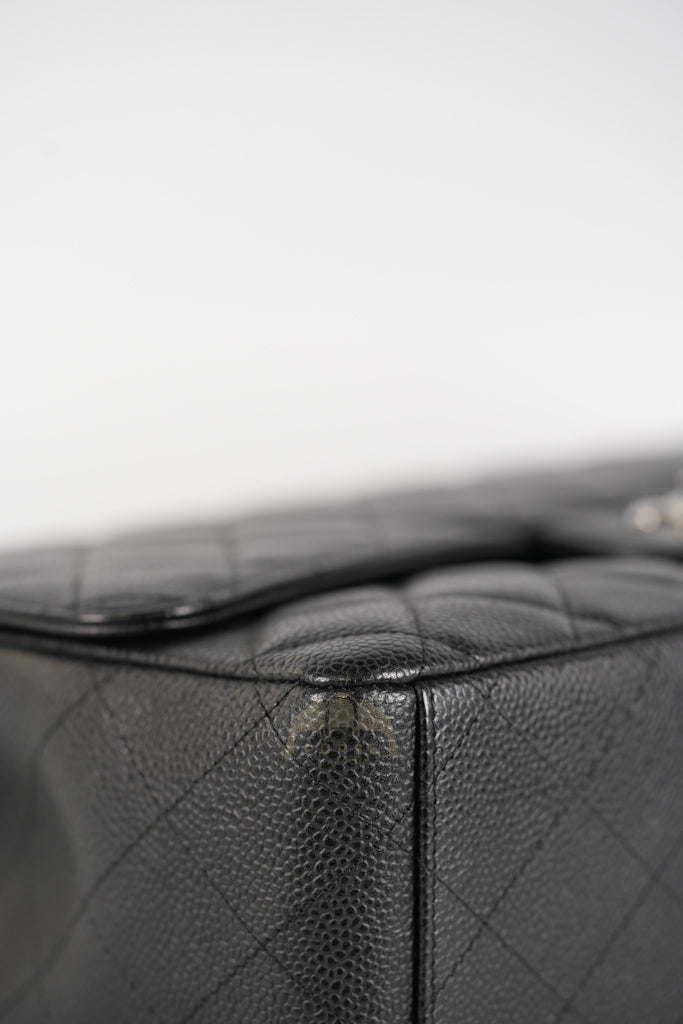 Maxi Single Flap in Black Quilted Caviar Leather and Silver Hardware Series 13 | Purse Maison Luxury Bags Shop